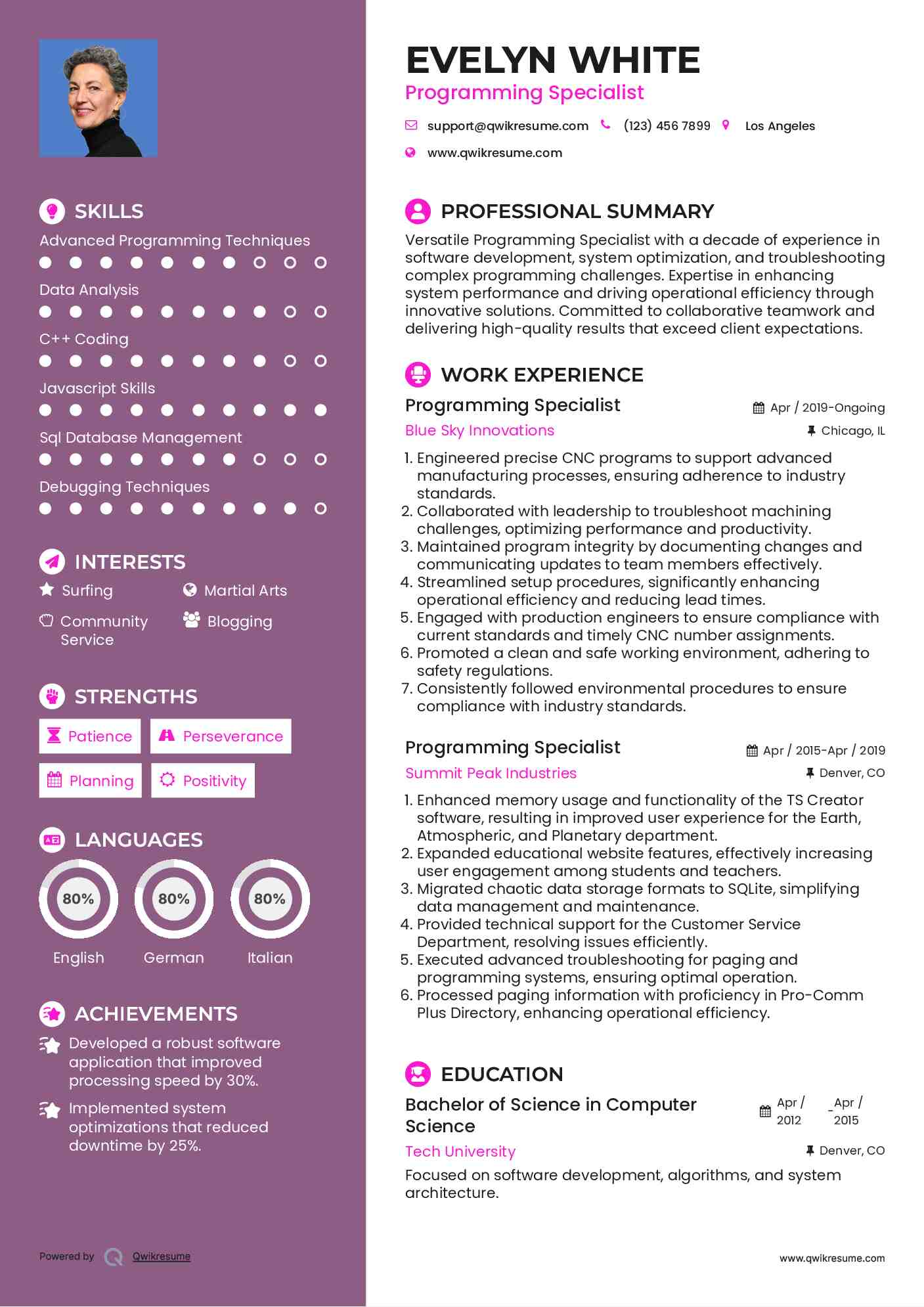 Programming Specialist Resume Template