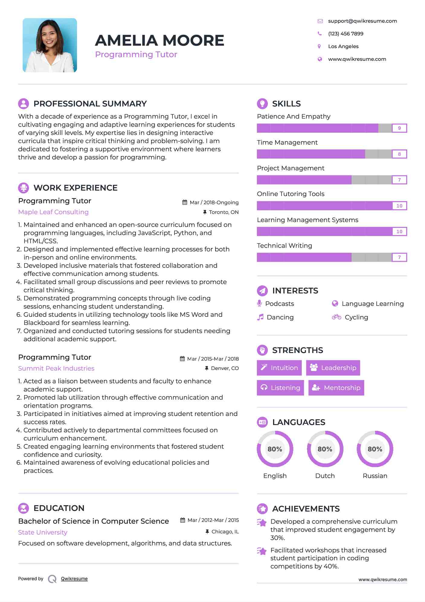 10+ Programming Tutor Resume Samples & Templates for 2025