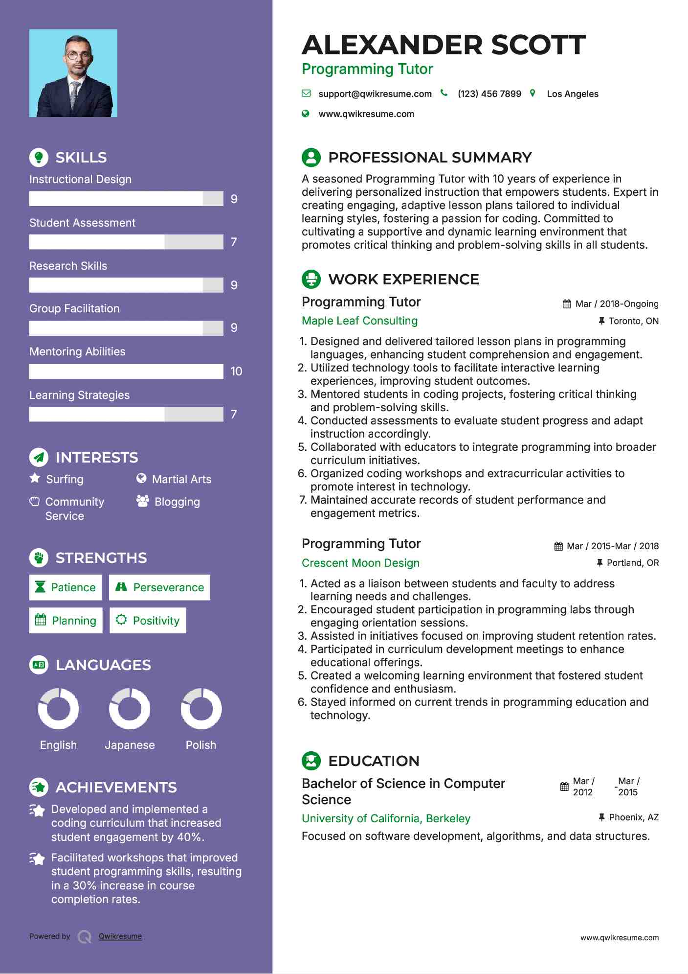 Programming Tutor Resume Format