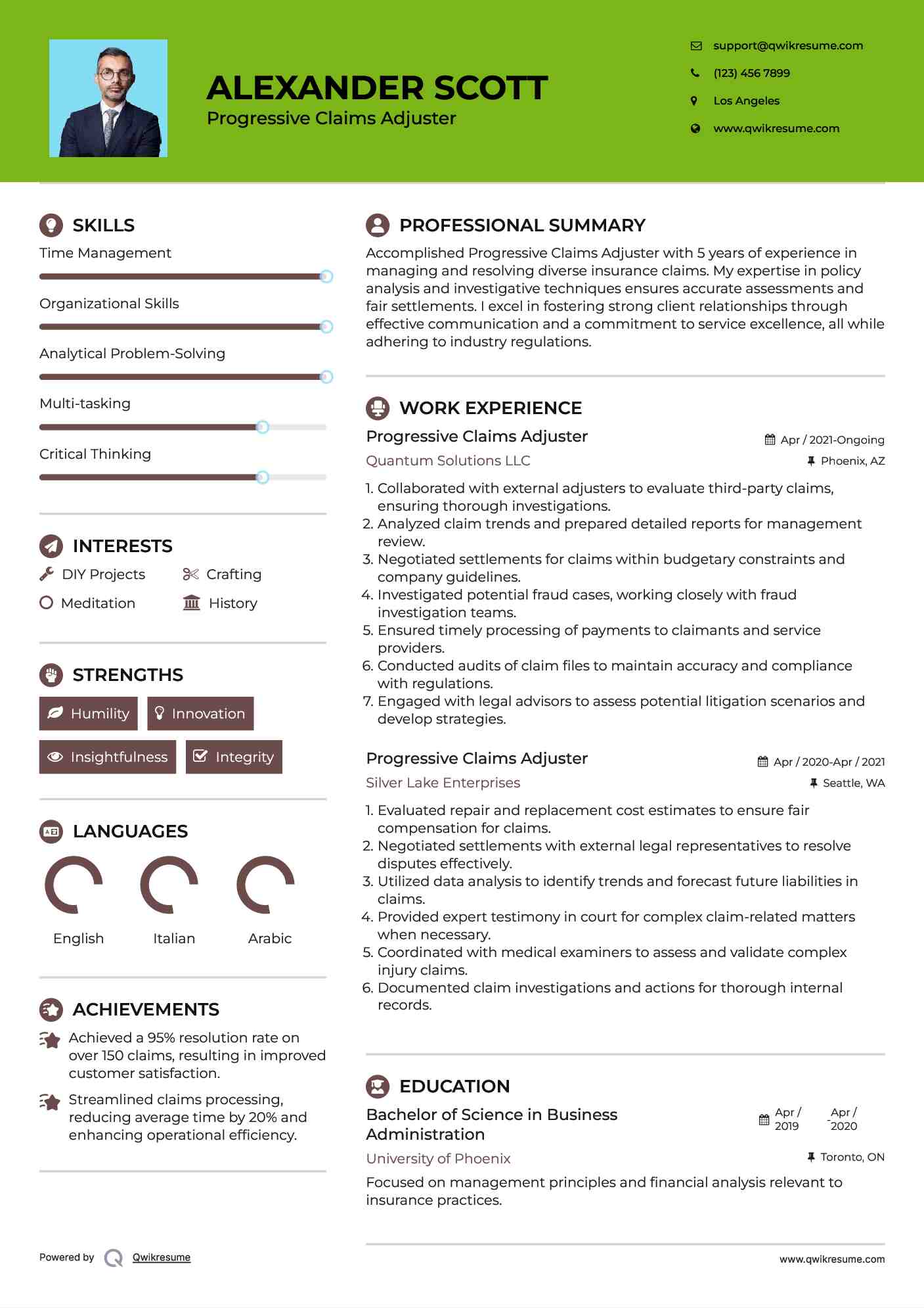 Progressive Claims Adjuster Resume Format