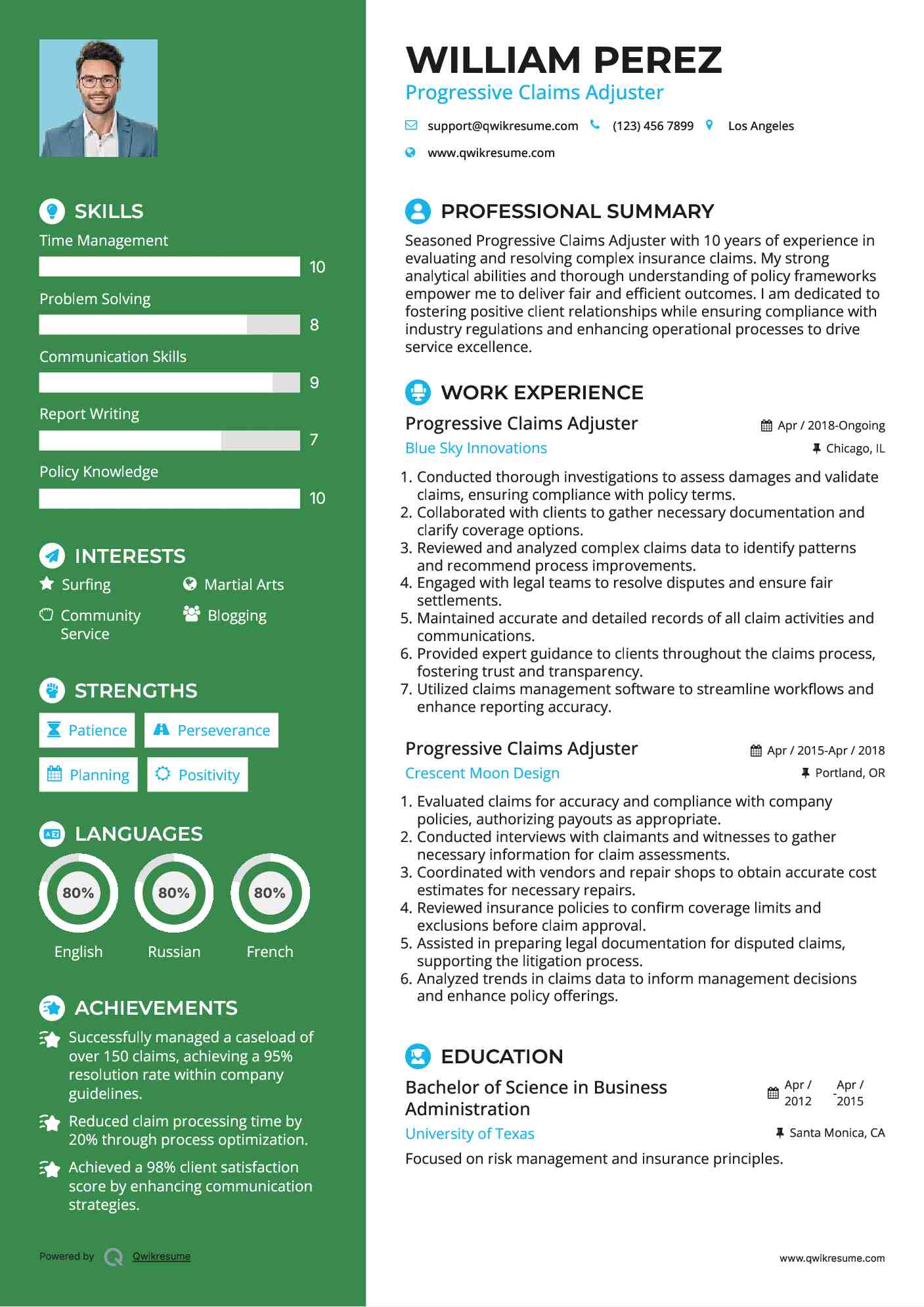 Progressive Claims Adjuster Resume Format