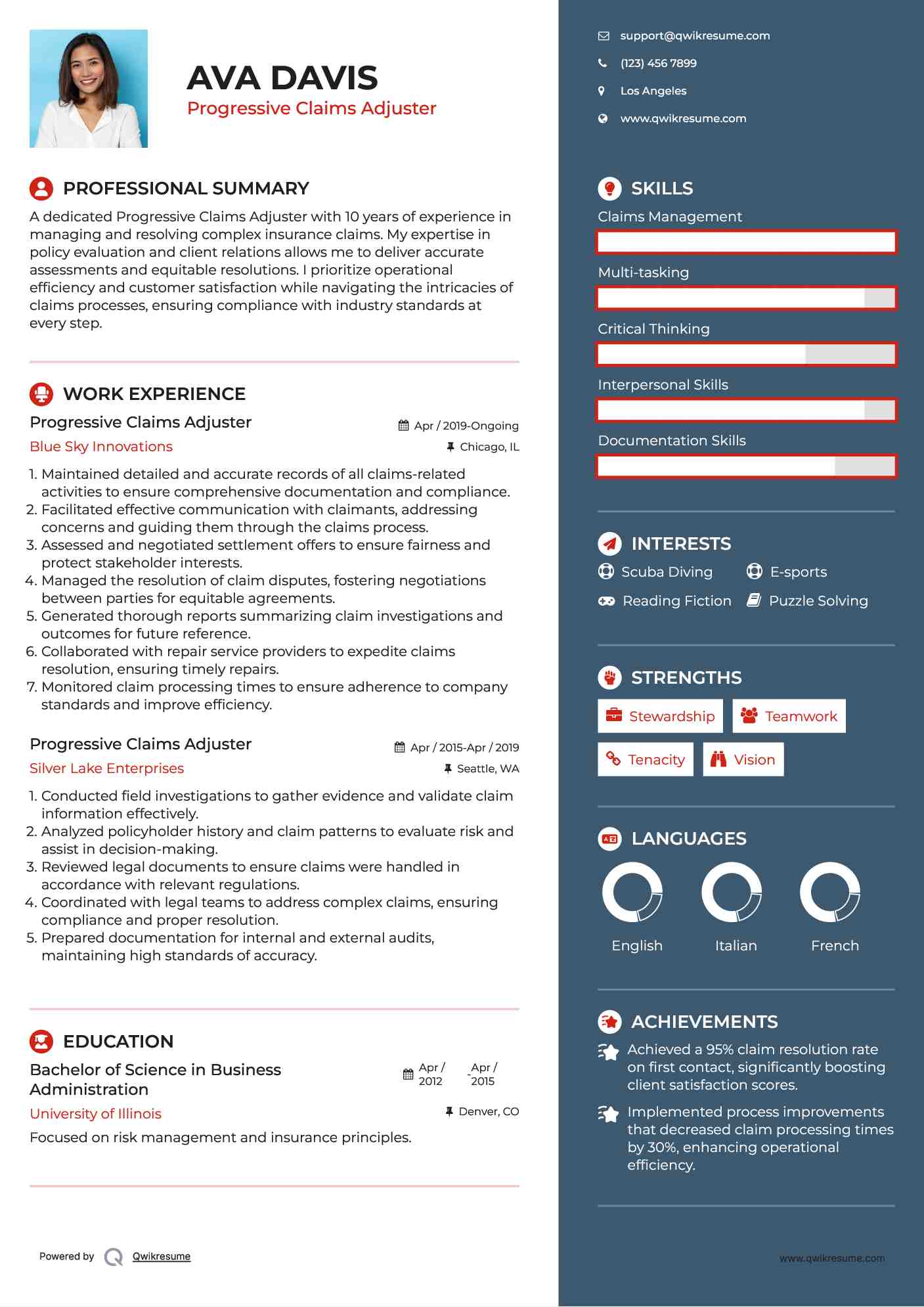 Progressive Claims Adjuster Resume Example