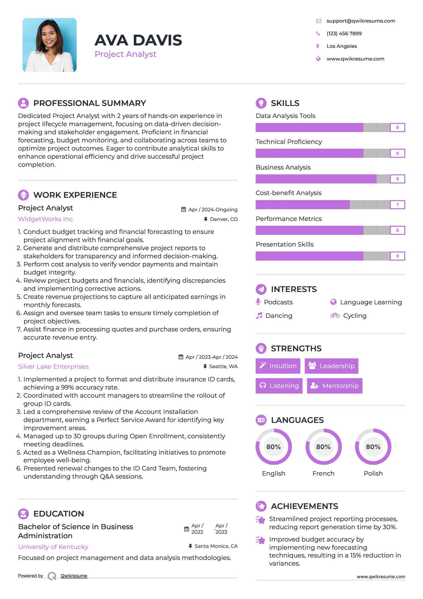 Project Analyst Resume Model