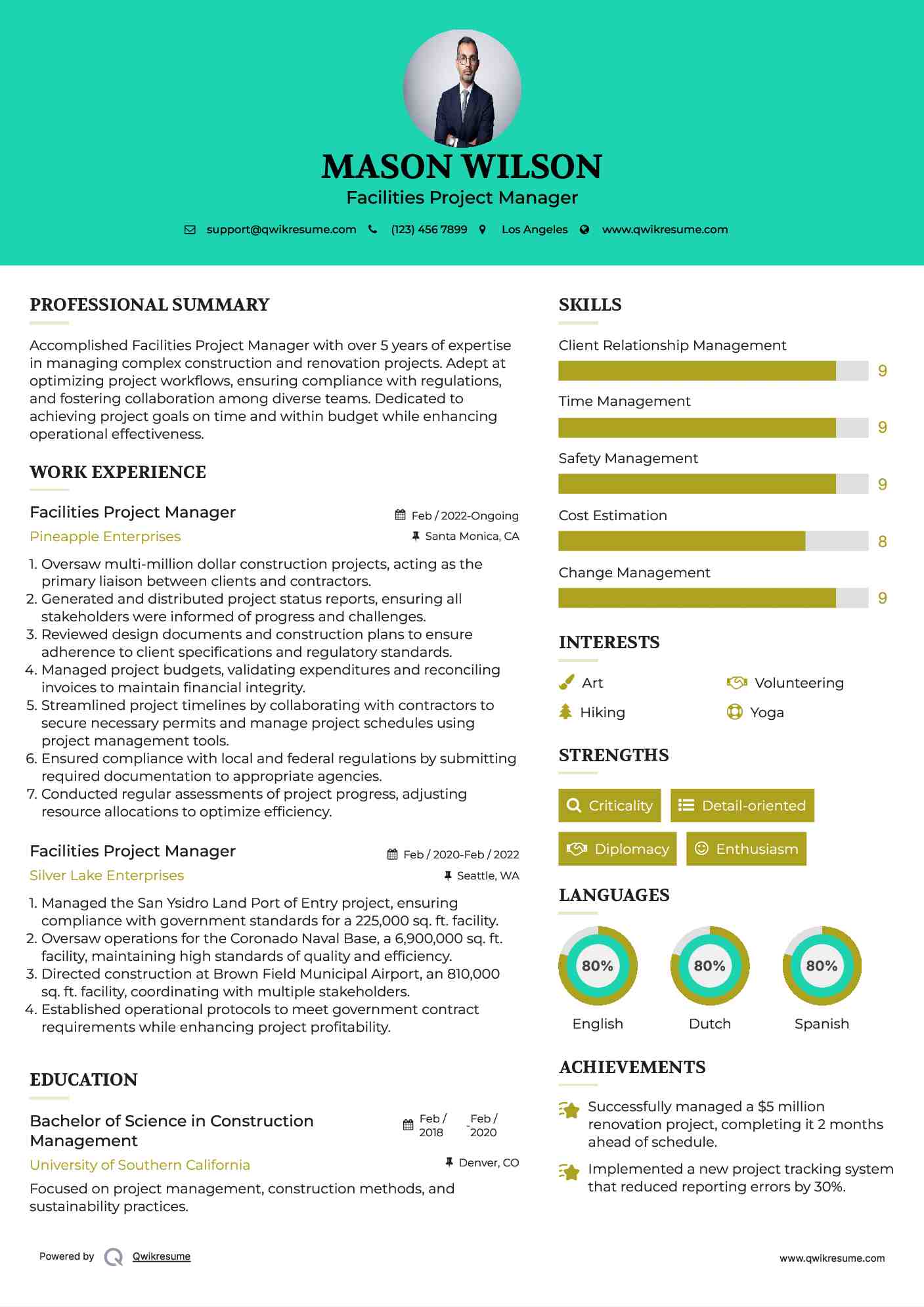 Facilities Project Manager Resume Format
