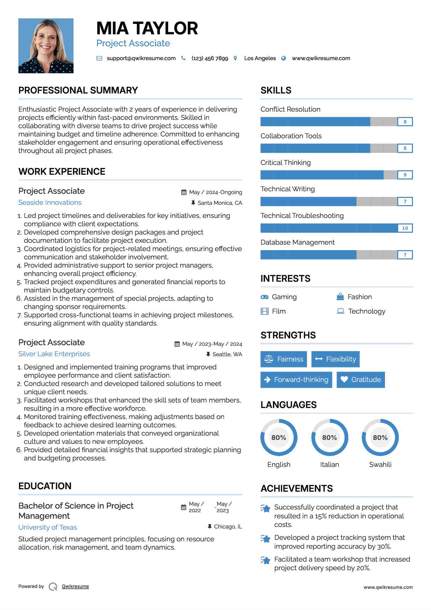 Project Associate Resume Model