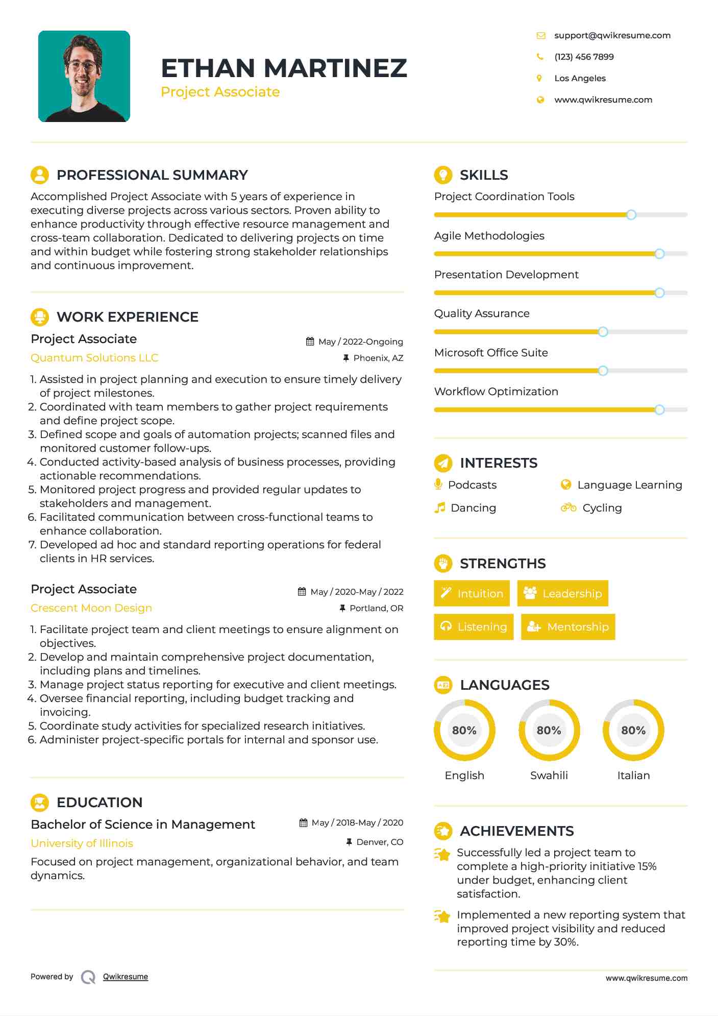 Project Associate Resume Example