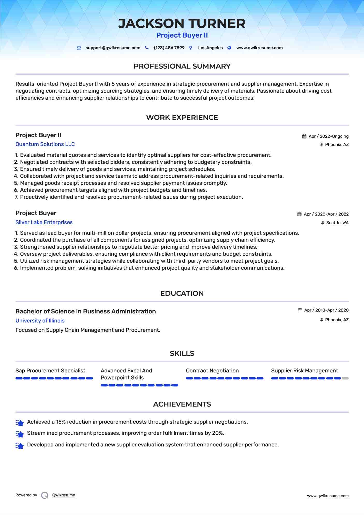 Project Buyer II Resume Example