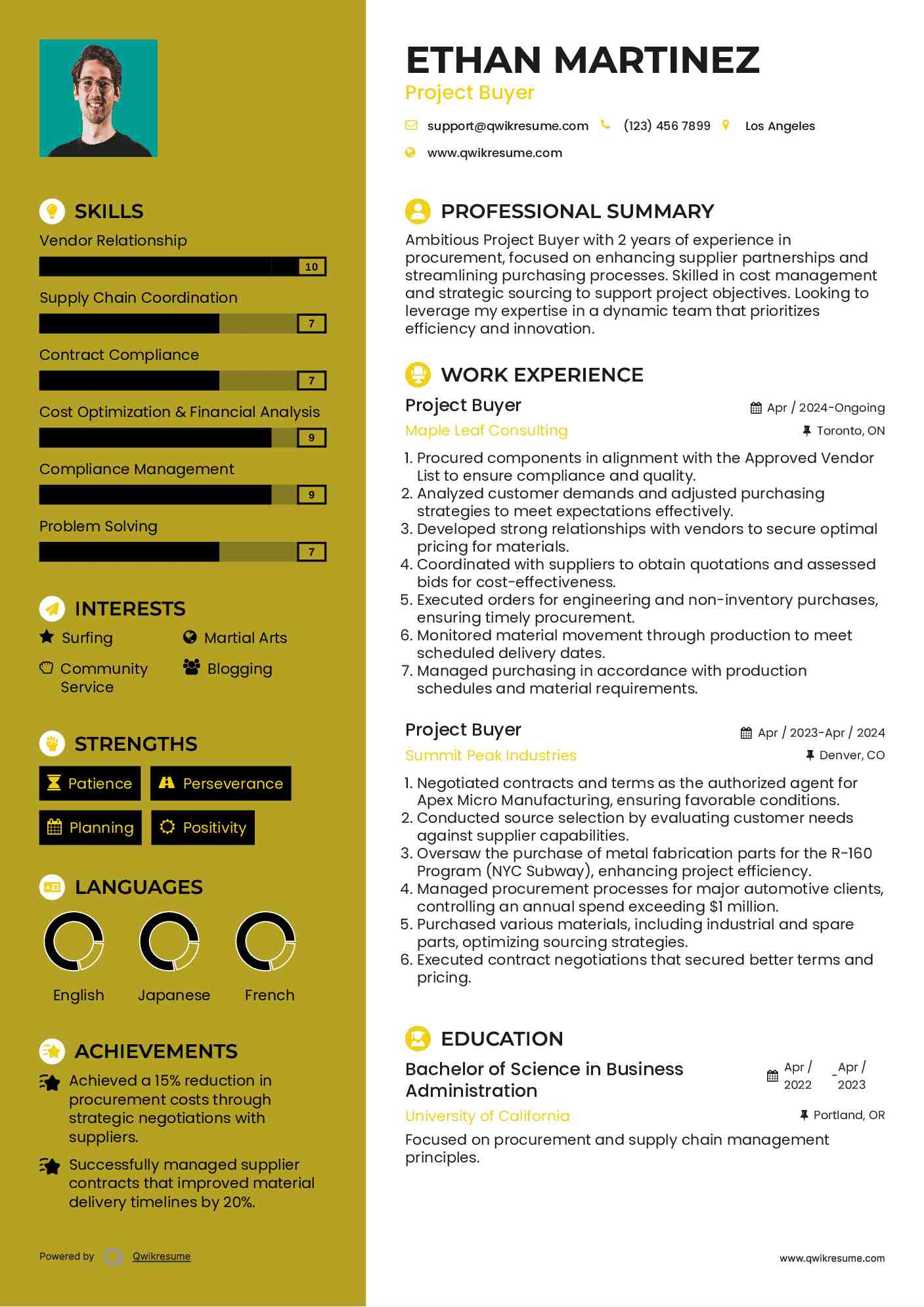 Project Buyer Resume Model