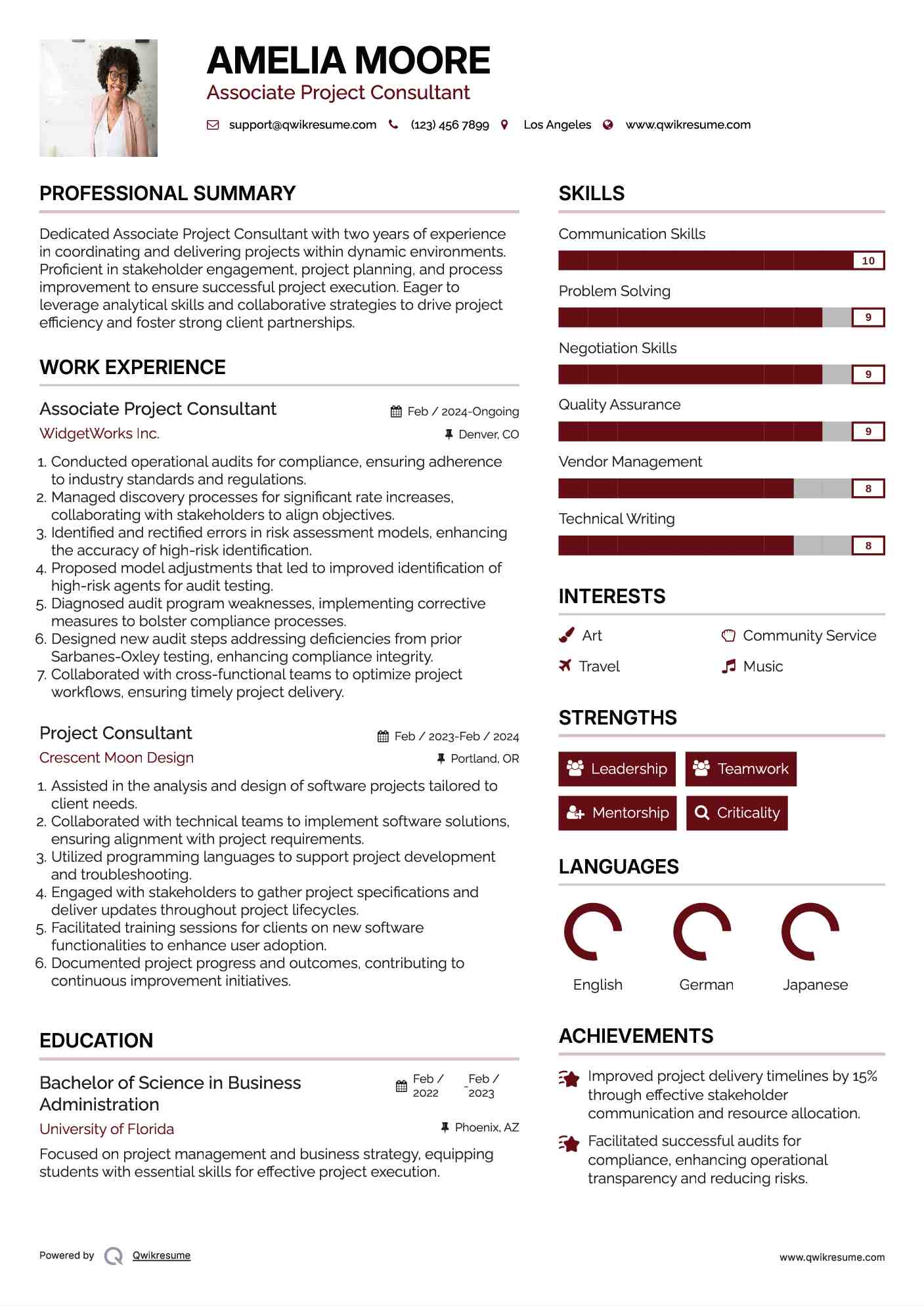 Associate Project Consultant Resume Example