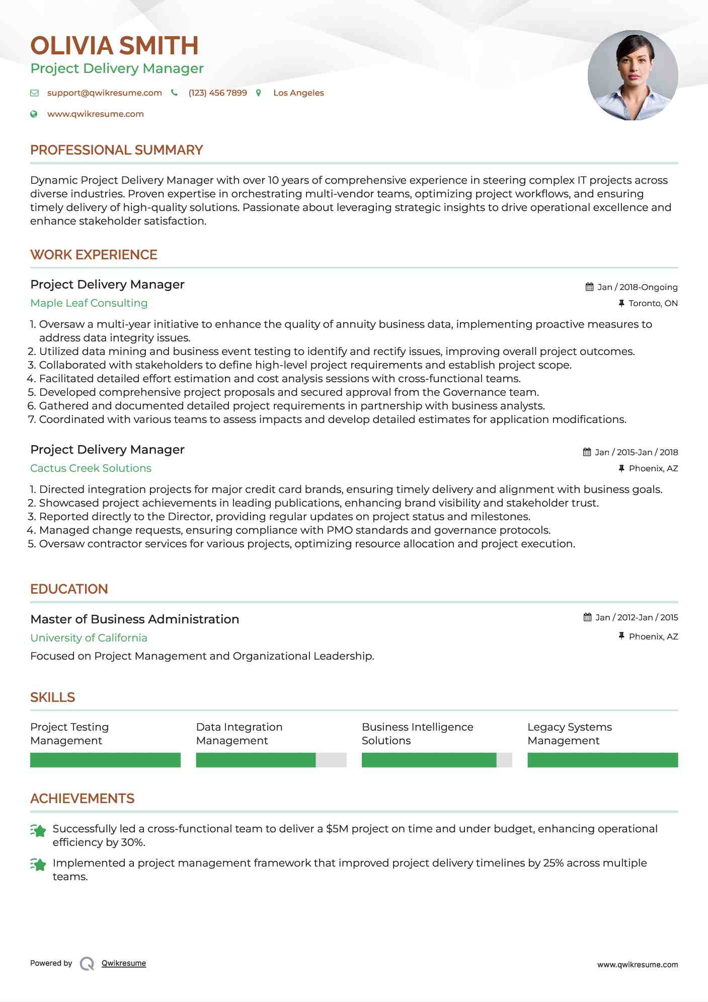 Project Delivery Manager Resume Model