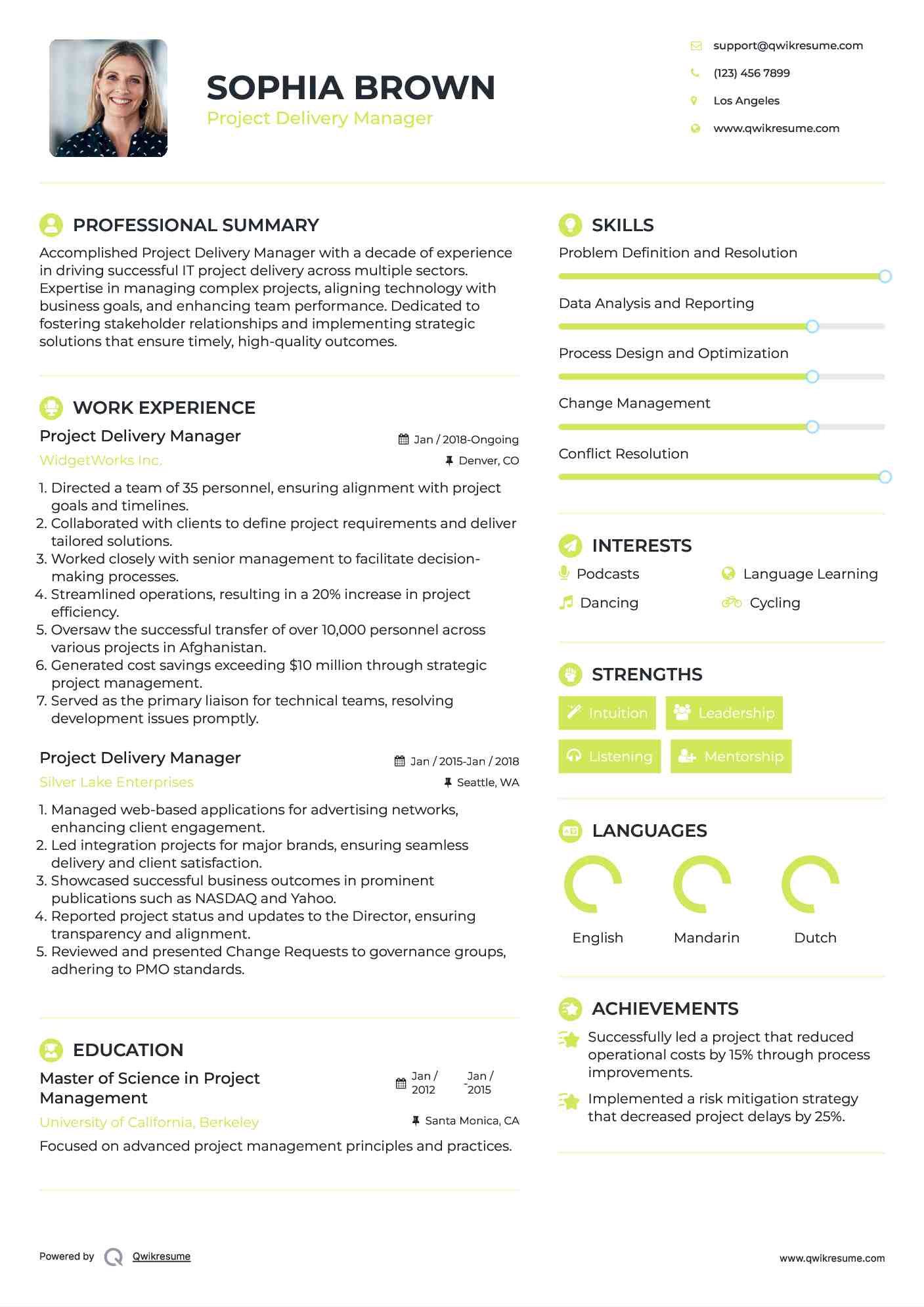 Project Delivery Manager Resume Samples QwikResume