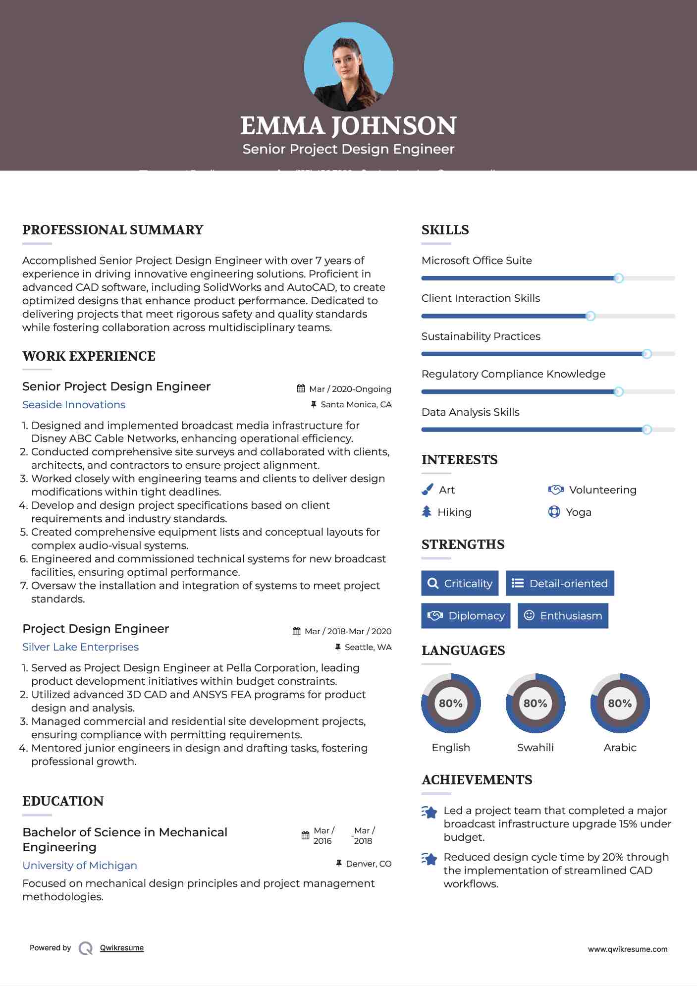 Senior Project Design Engineer Resume Example