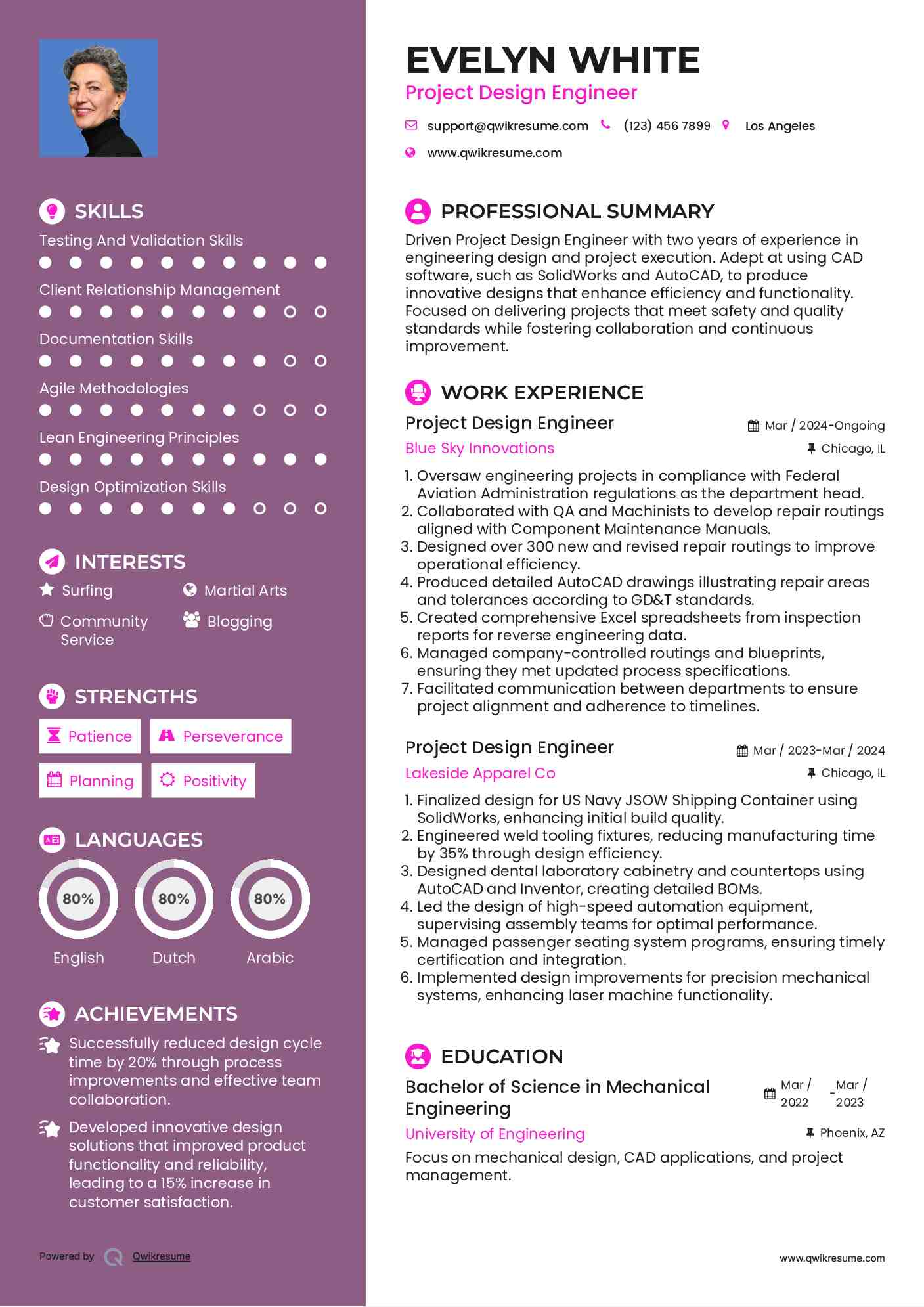 Project Design Engineer Resume Example