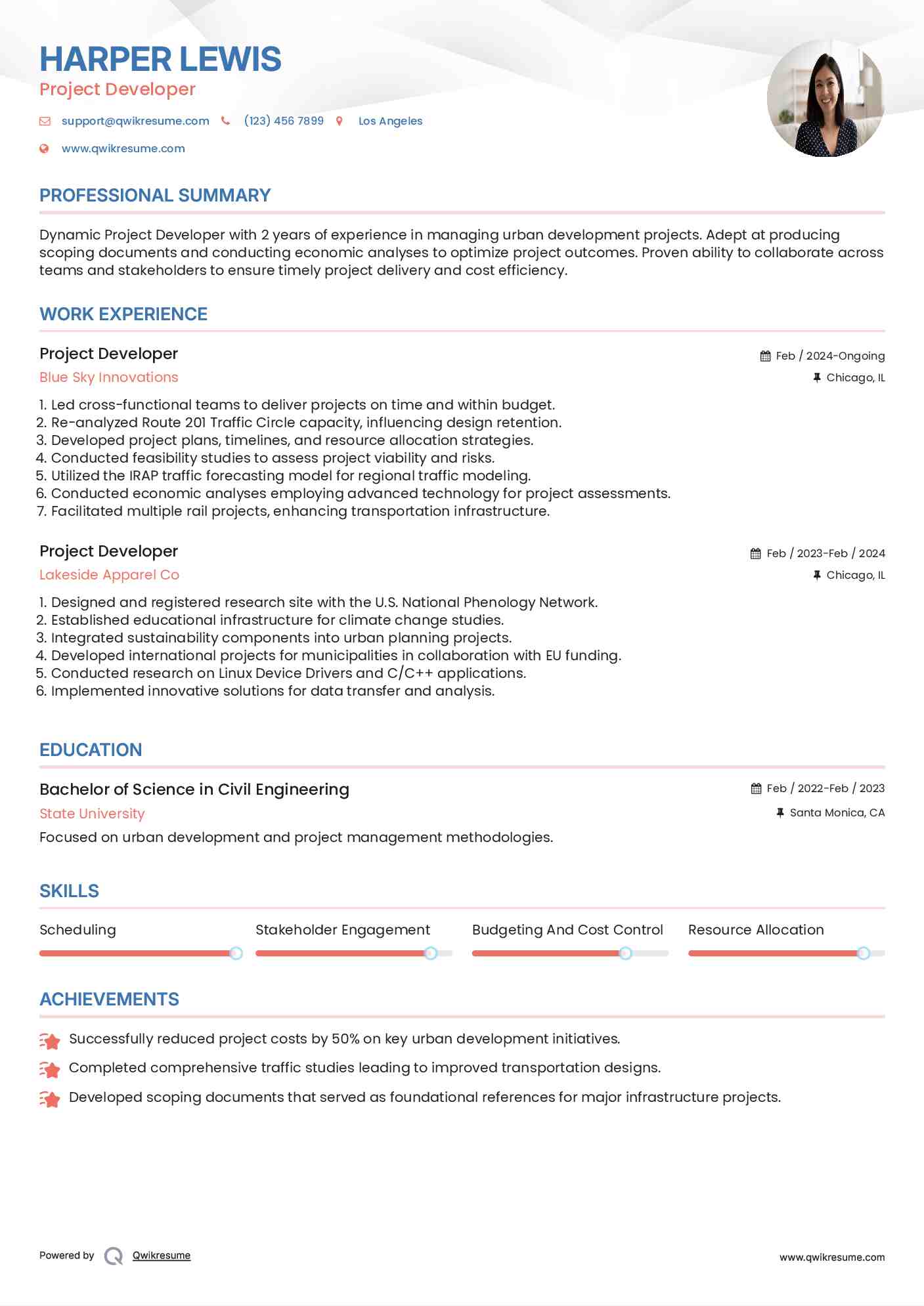 Project Developer Resume Example