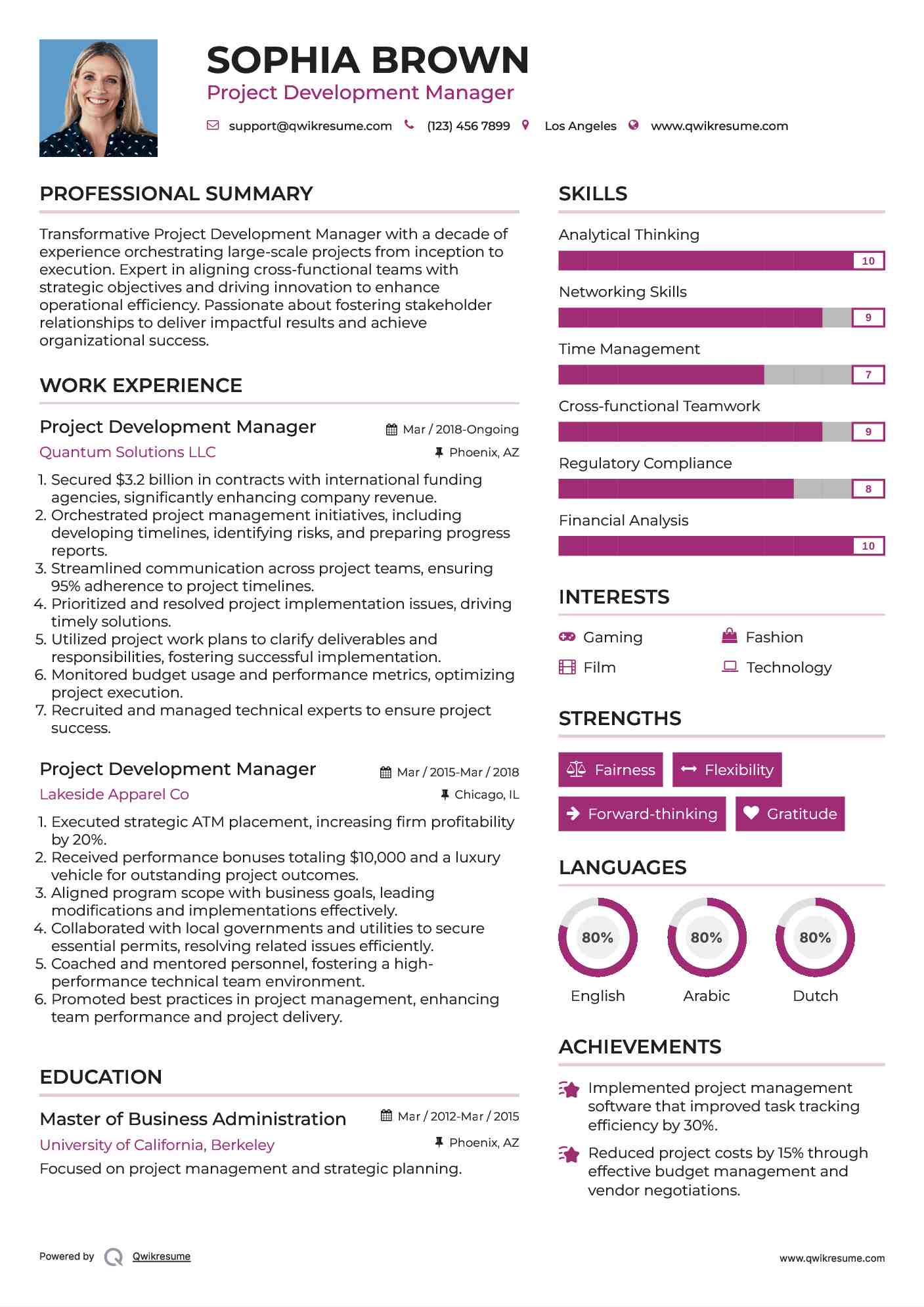 Project Development Manager Resume Format