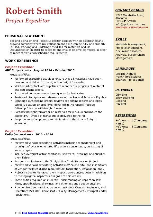 Project Expeditor Resume Samples QwikResume