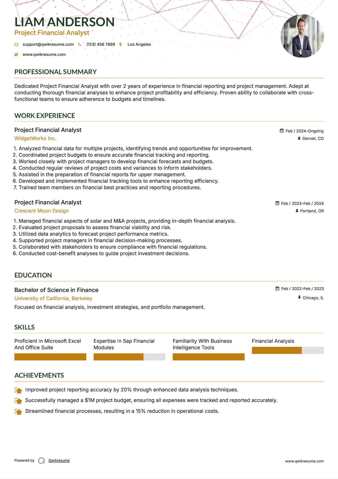 Project Financial Analyst Resume Sample
