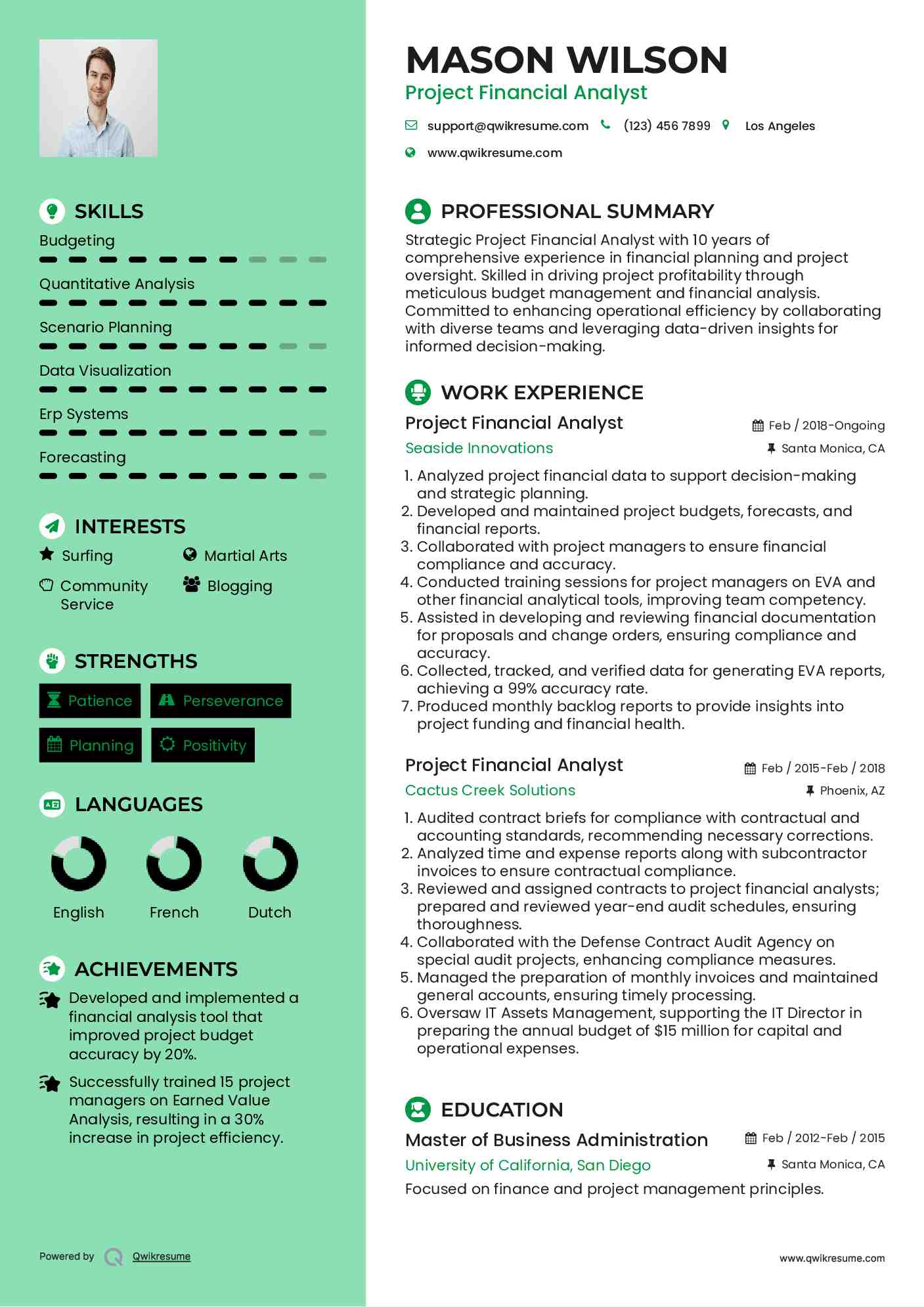 Project Financial Analyst Resume Sample