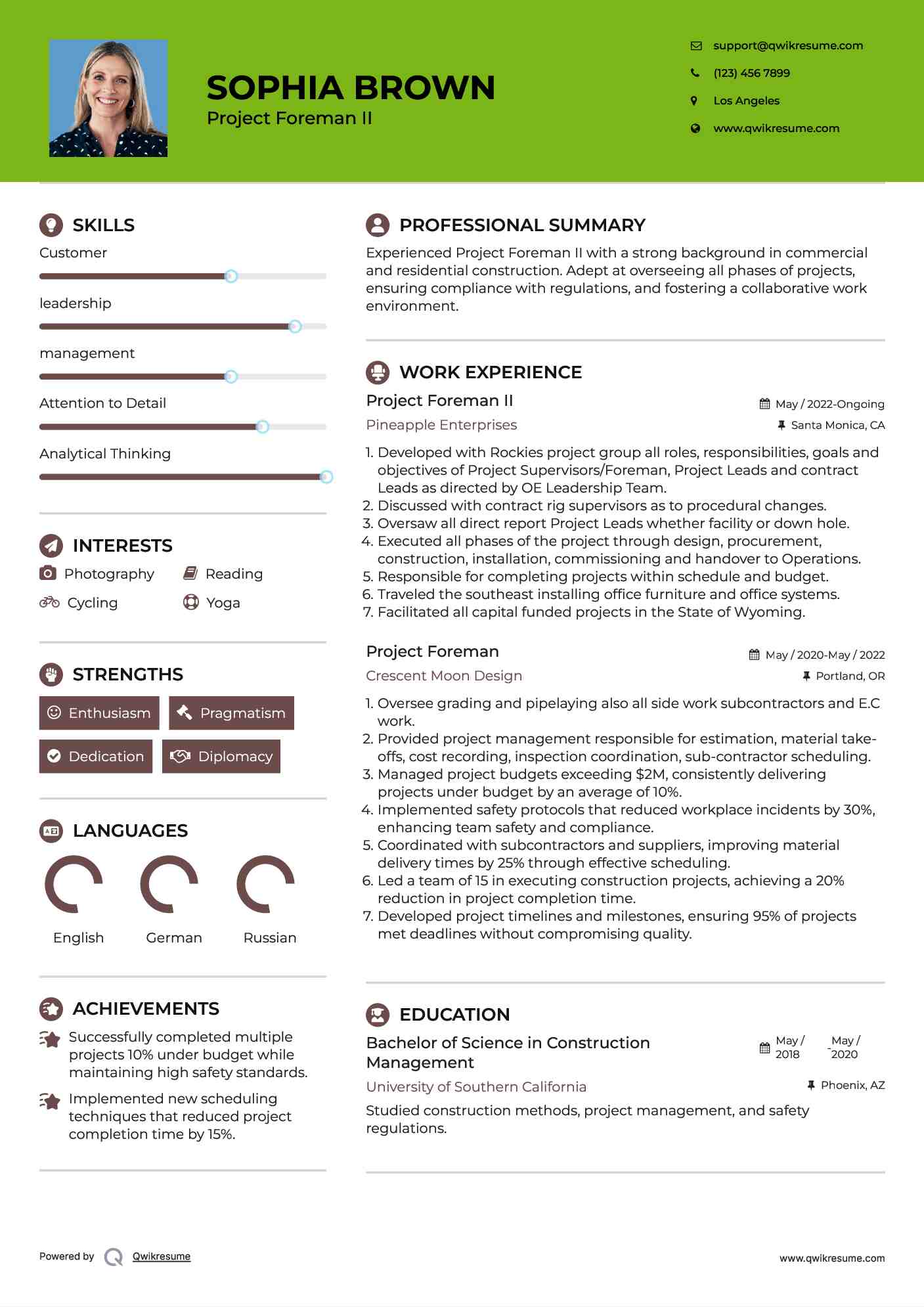 Project Foreman II Resume Model