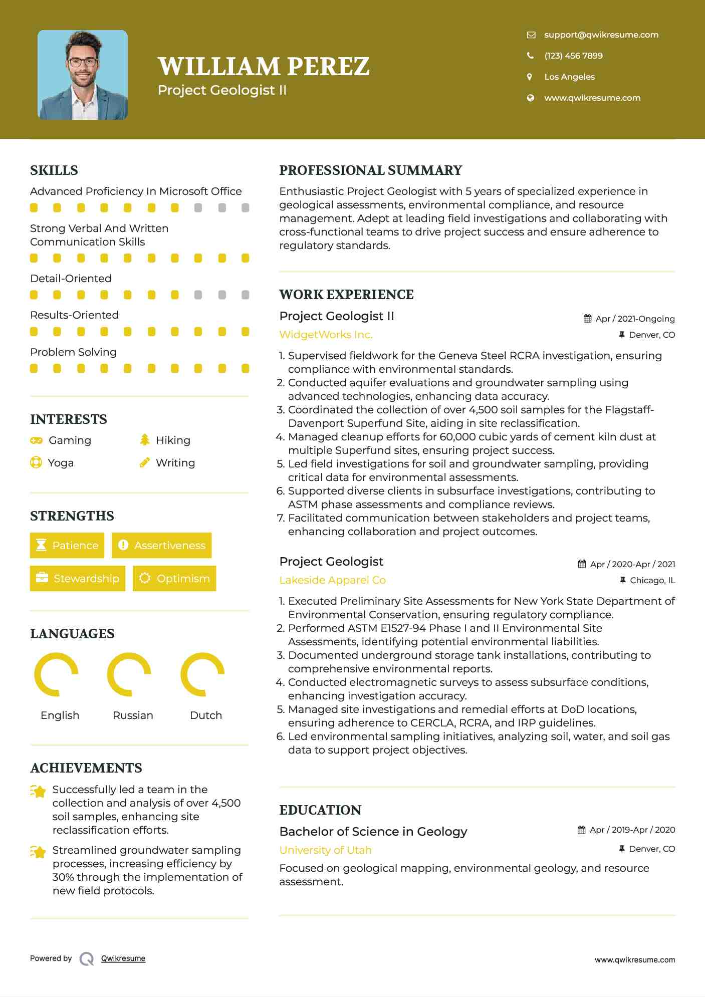 Project Geologist II Resume Template