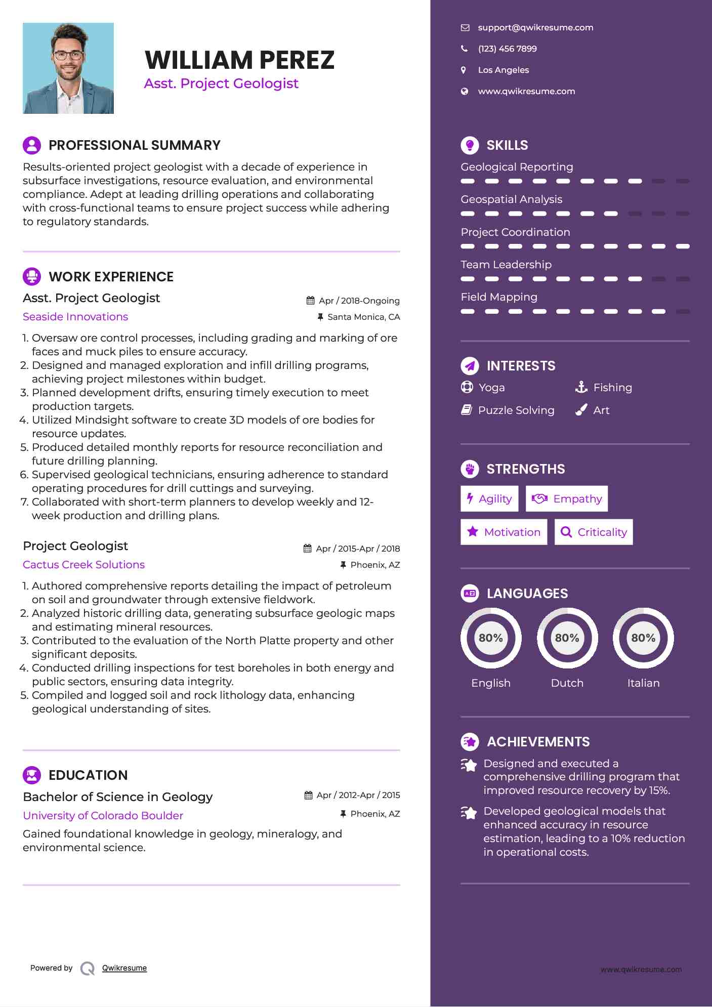 Asst. Project Geologist Resume Model