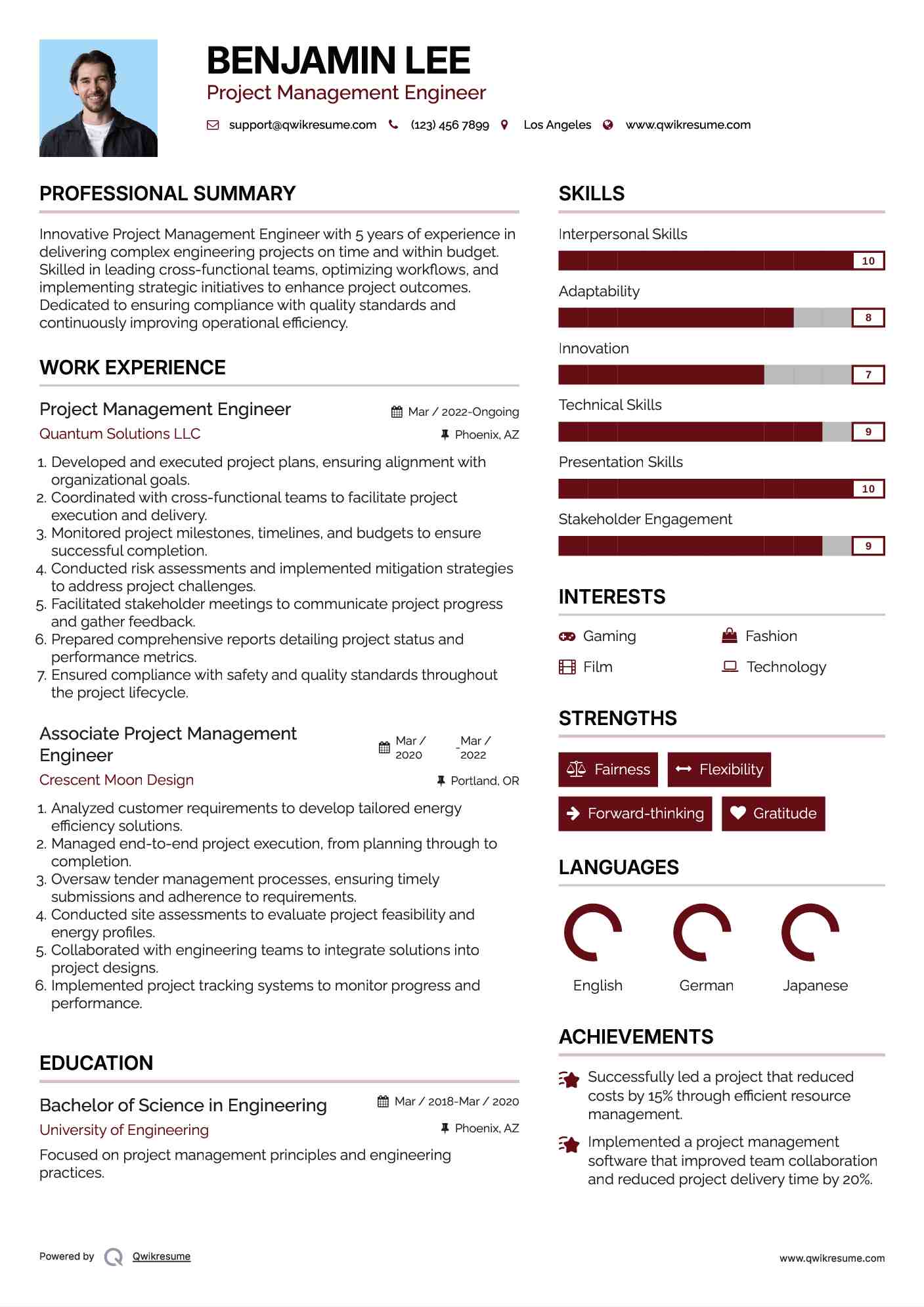 Project Management Engineer Resume Format