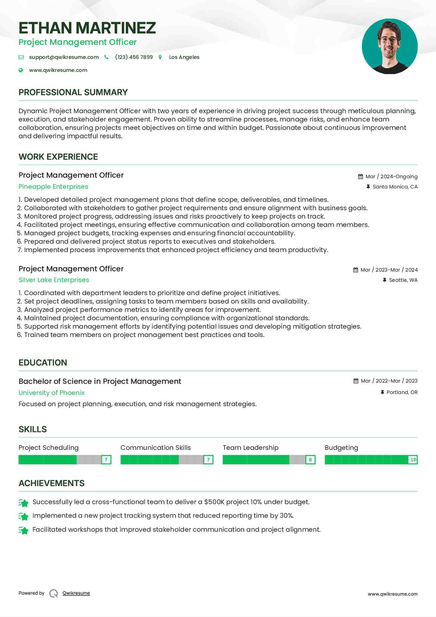 Project Management Officer Resume Model