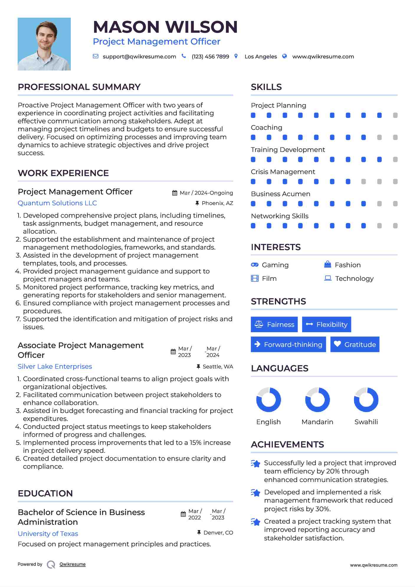 Project Management Officer Resume Sample