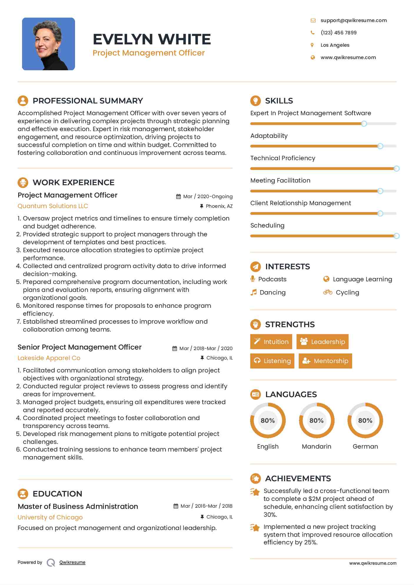 Project Management Officer Resume Template