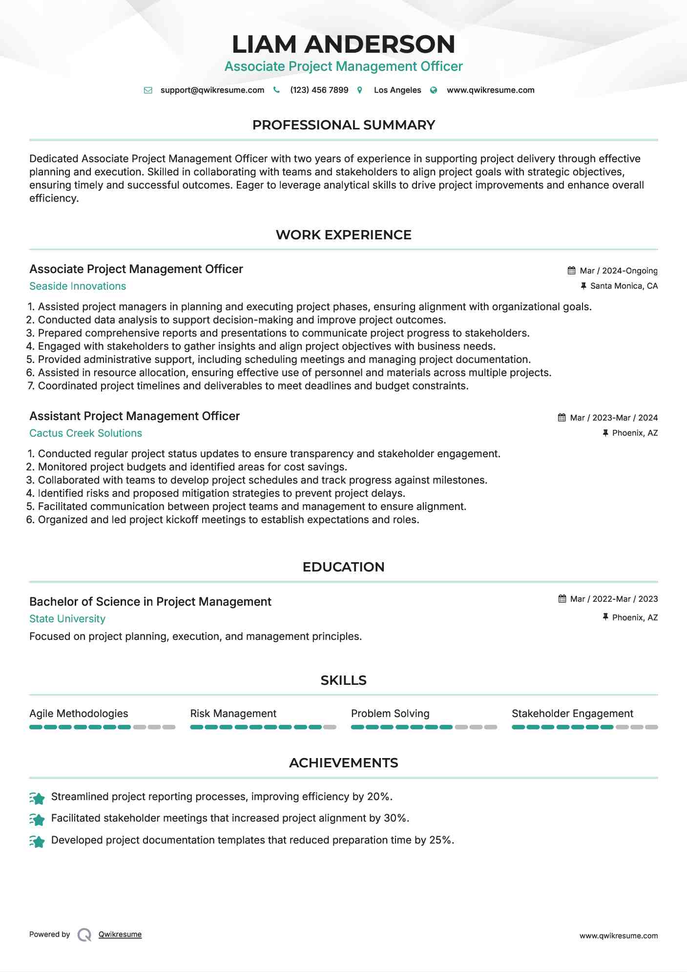 Associate Project Management Officer  Resume Sample