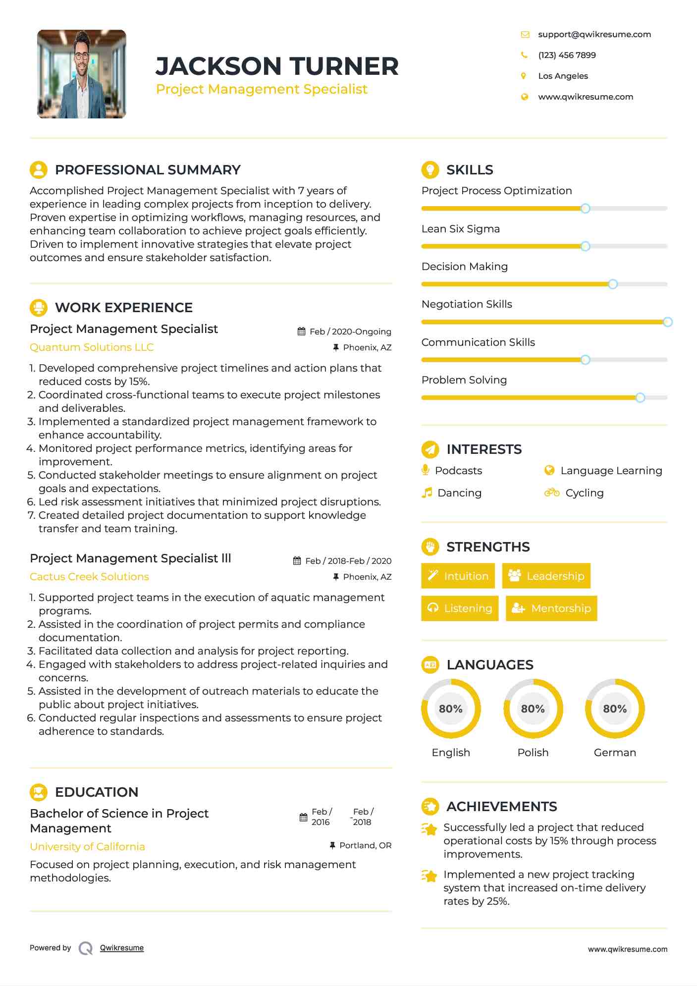 Project Management Specialist Resume Format