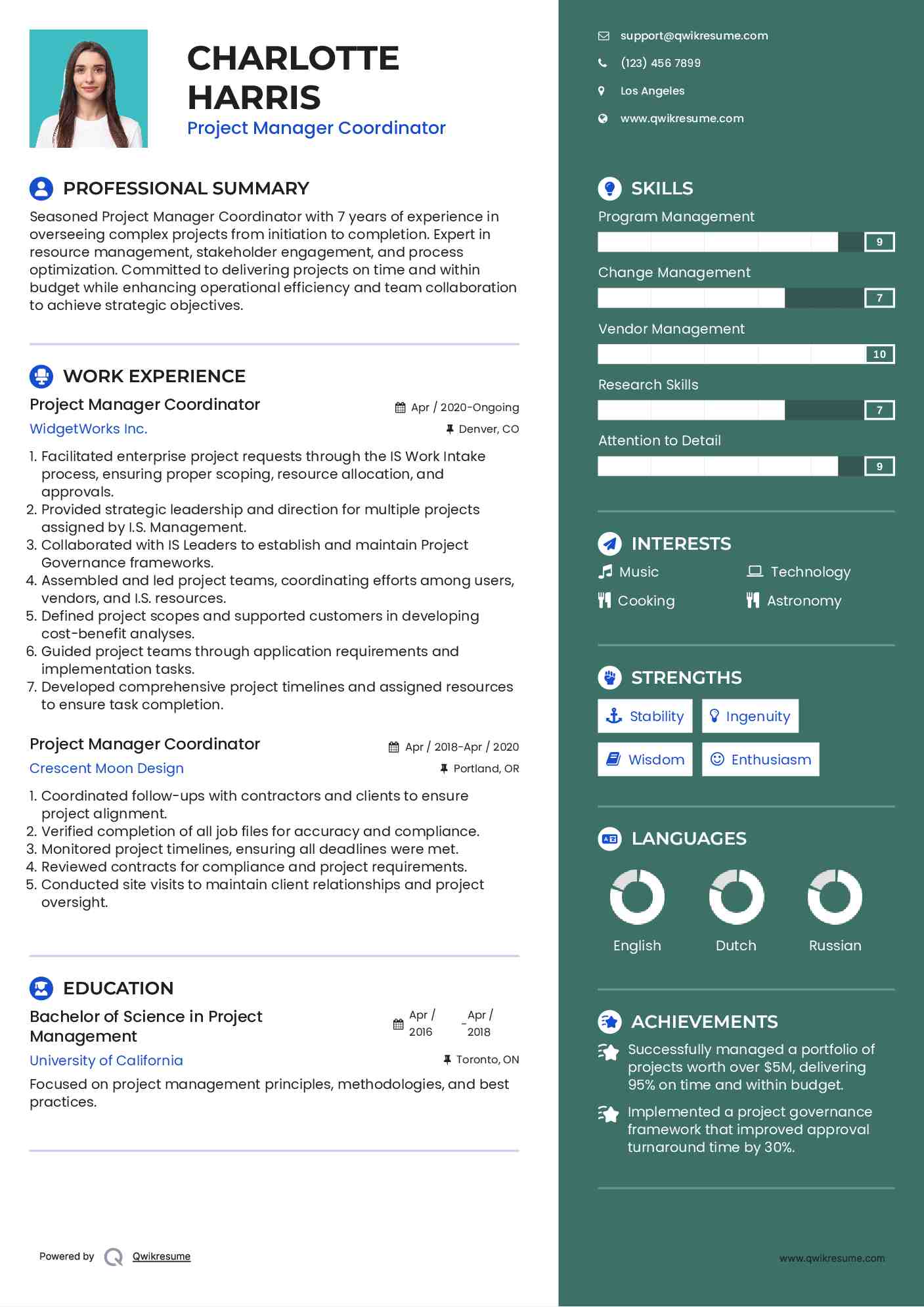 Project Manager Coordinator Resume Sample