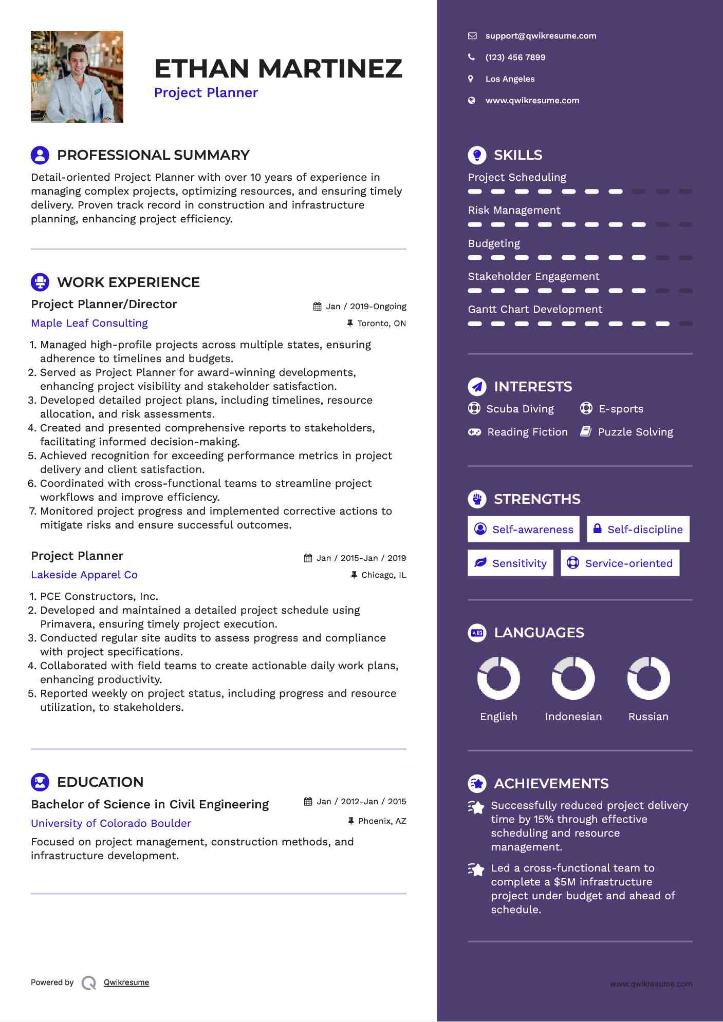 Planner Resume Example