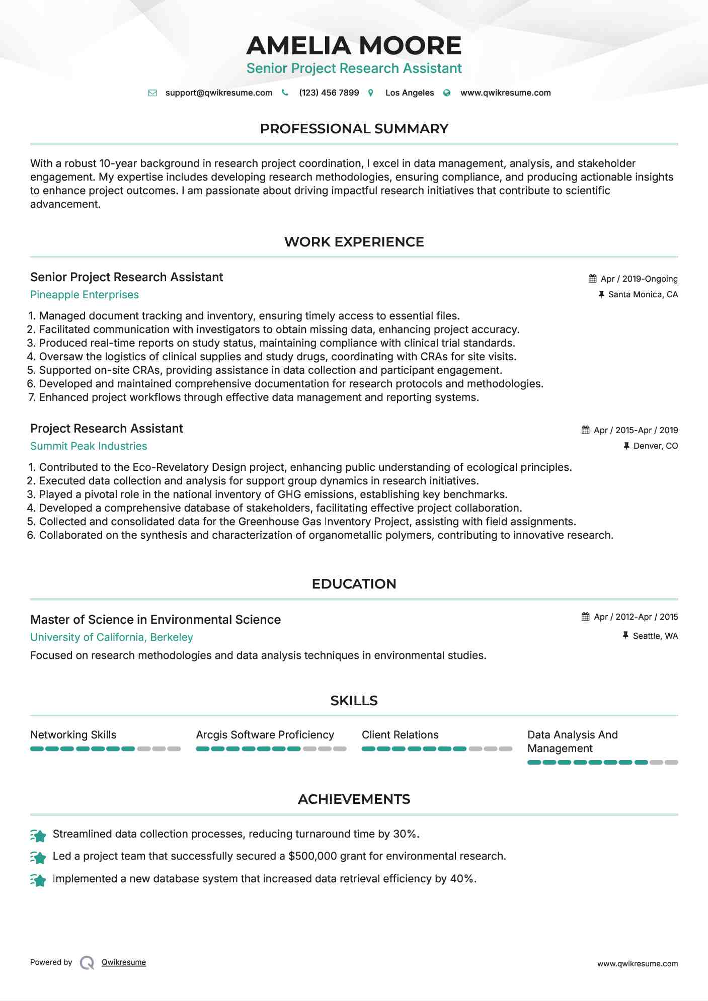 Senior Project Research Assistant Resume Example