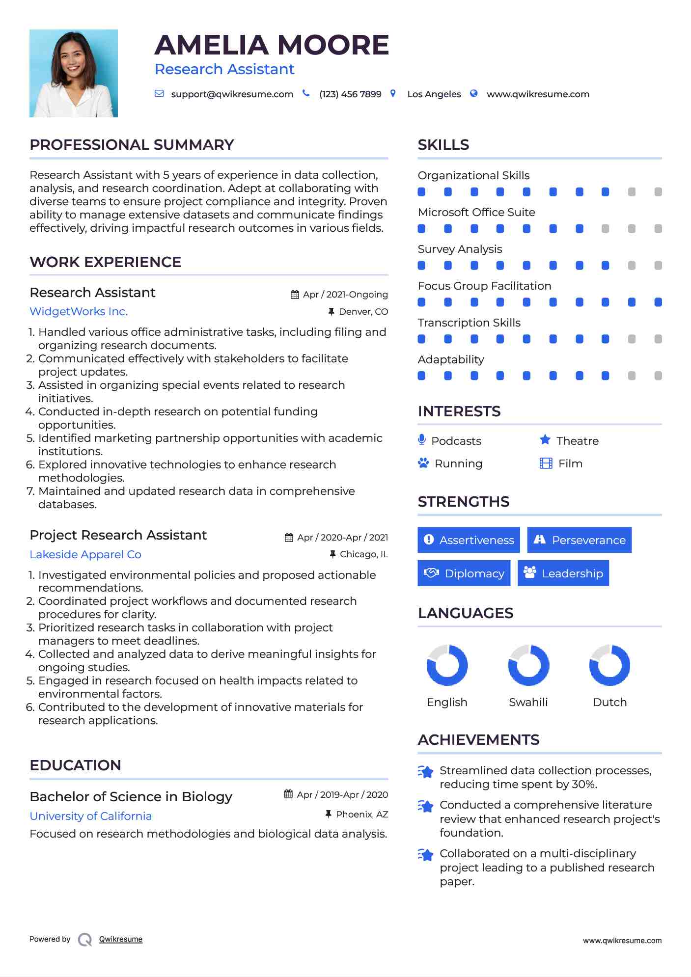 Research Assistant Resume Model