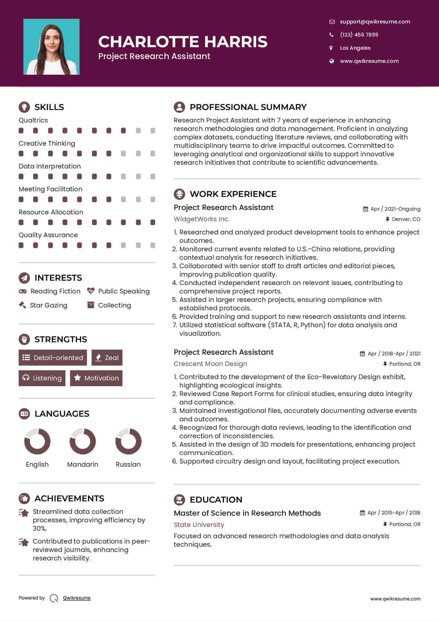 Project Research Assistant Resume Sample