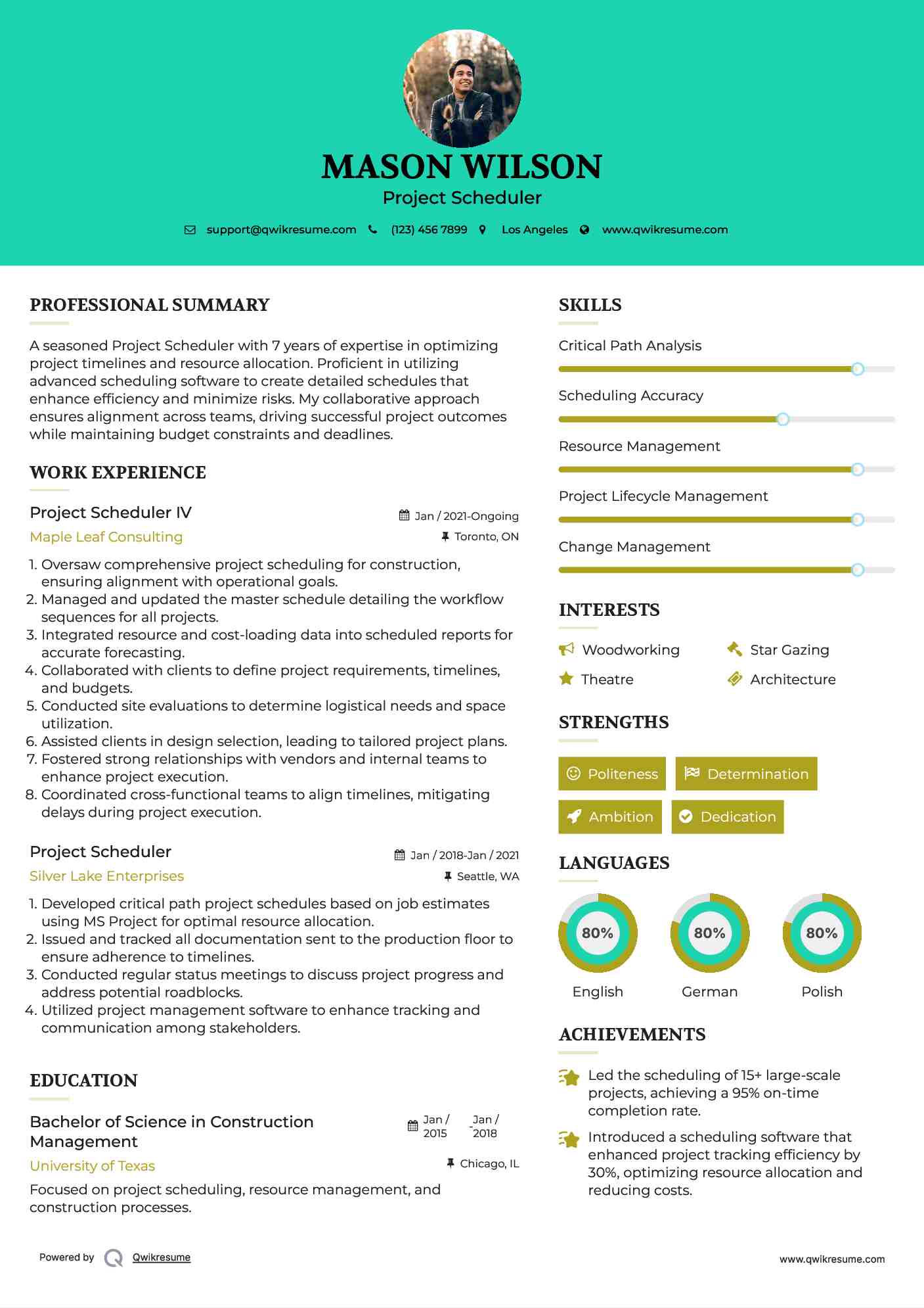 Project Scheduler IV Resume Example