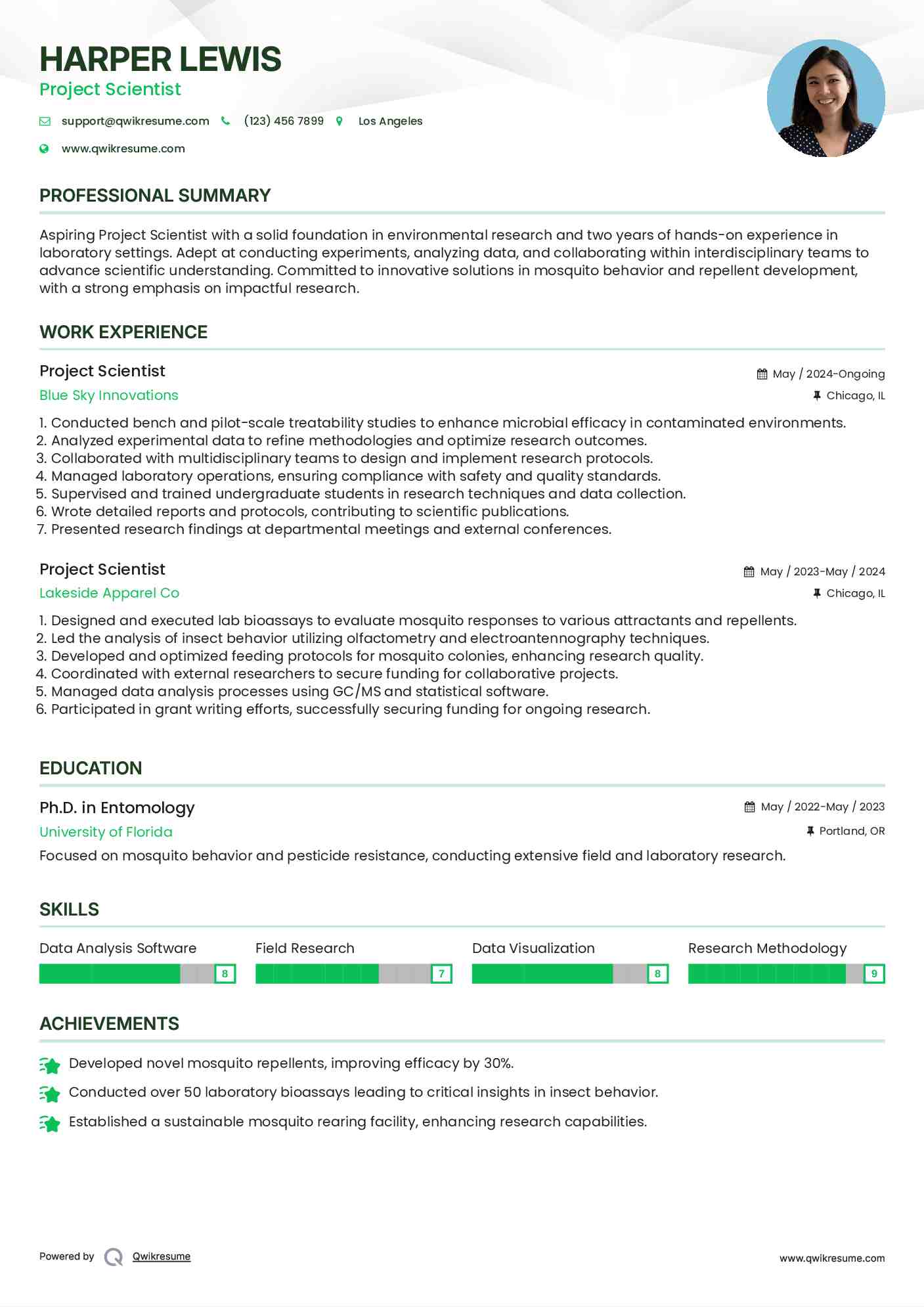 Project Scientist Resume Format