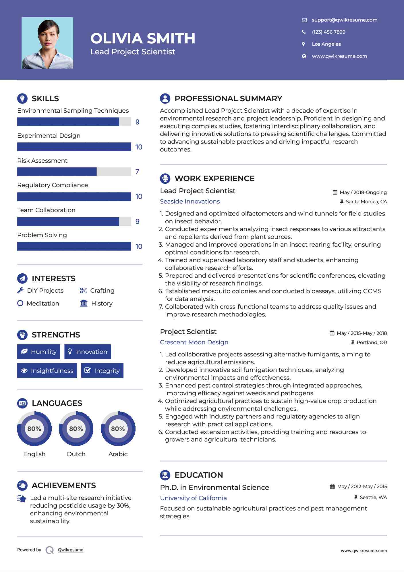 Lead Project Scientist  Resume Template
