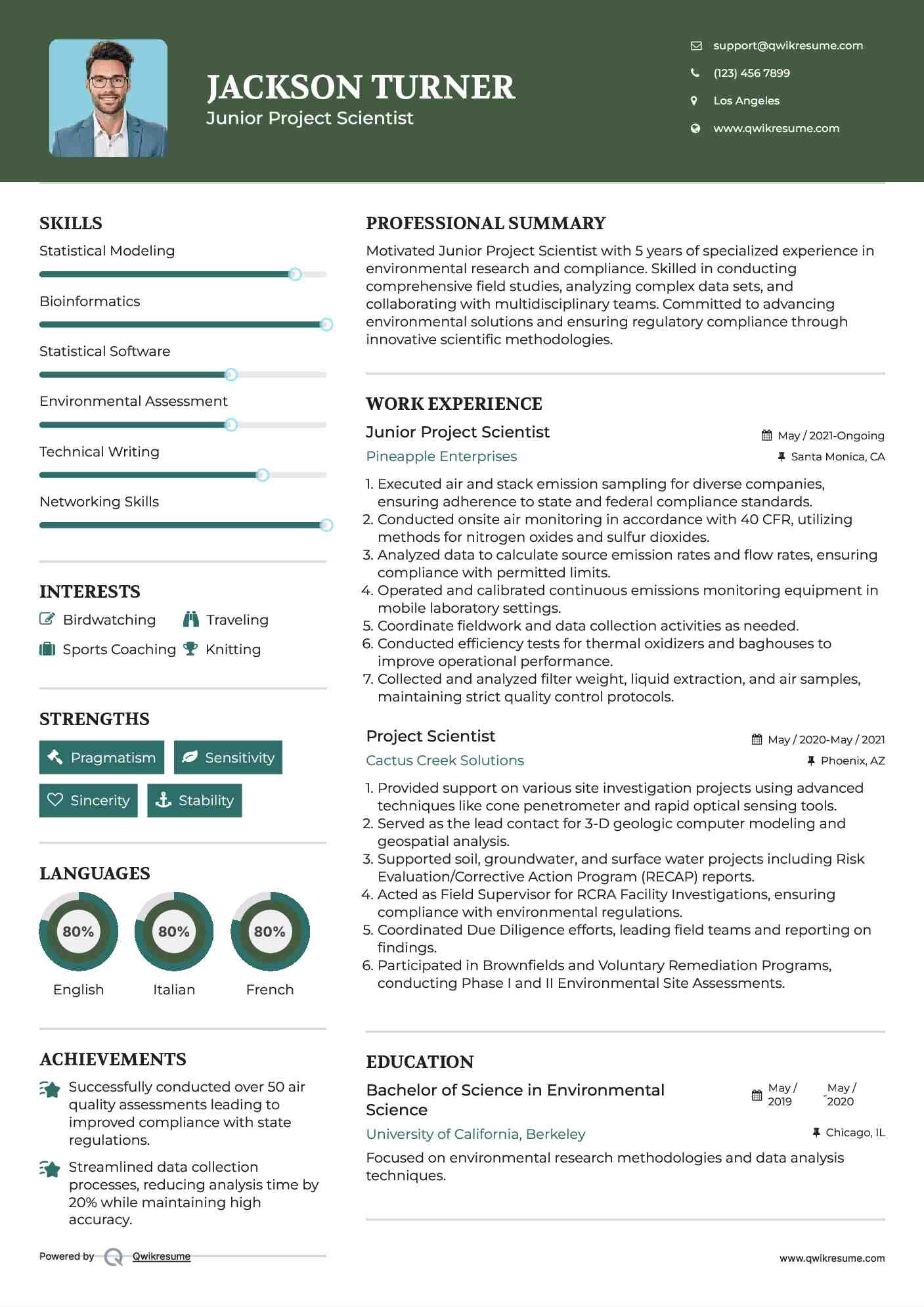 Junior Project Scientist  Resume Example