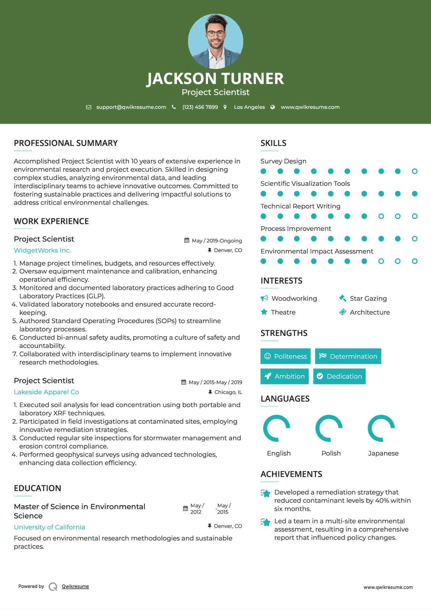 Project Scientist Resume Sample