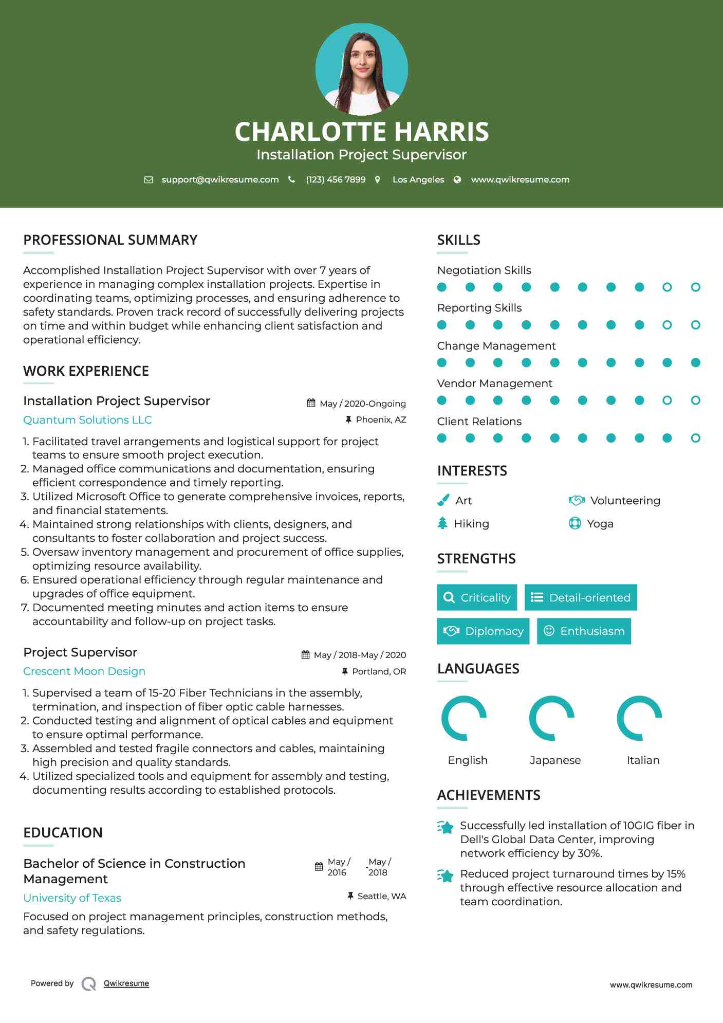 Installation Project Supervisor Resume Template