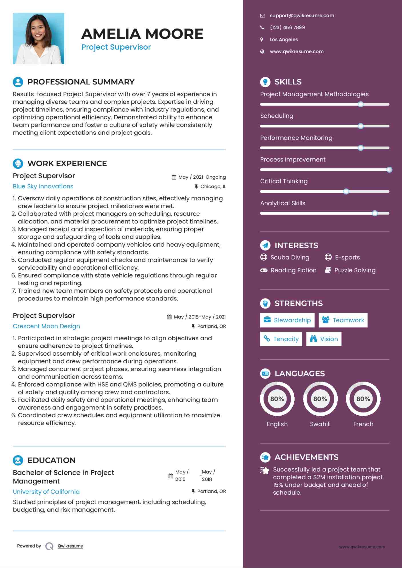 Project Supervisor Resume Format
