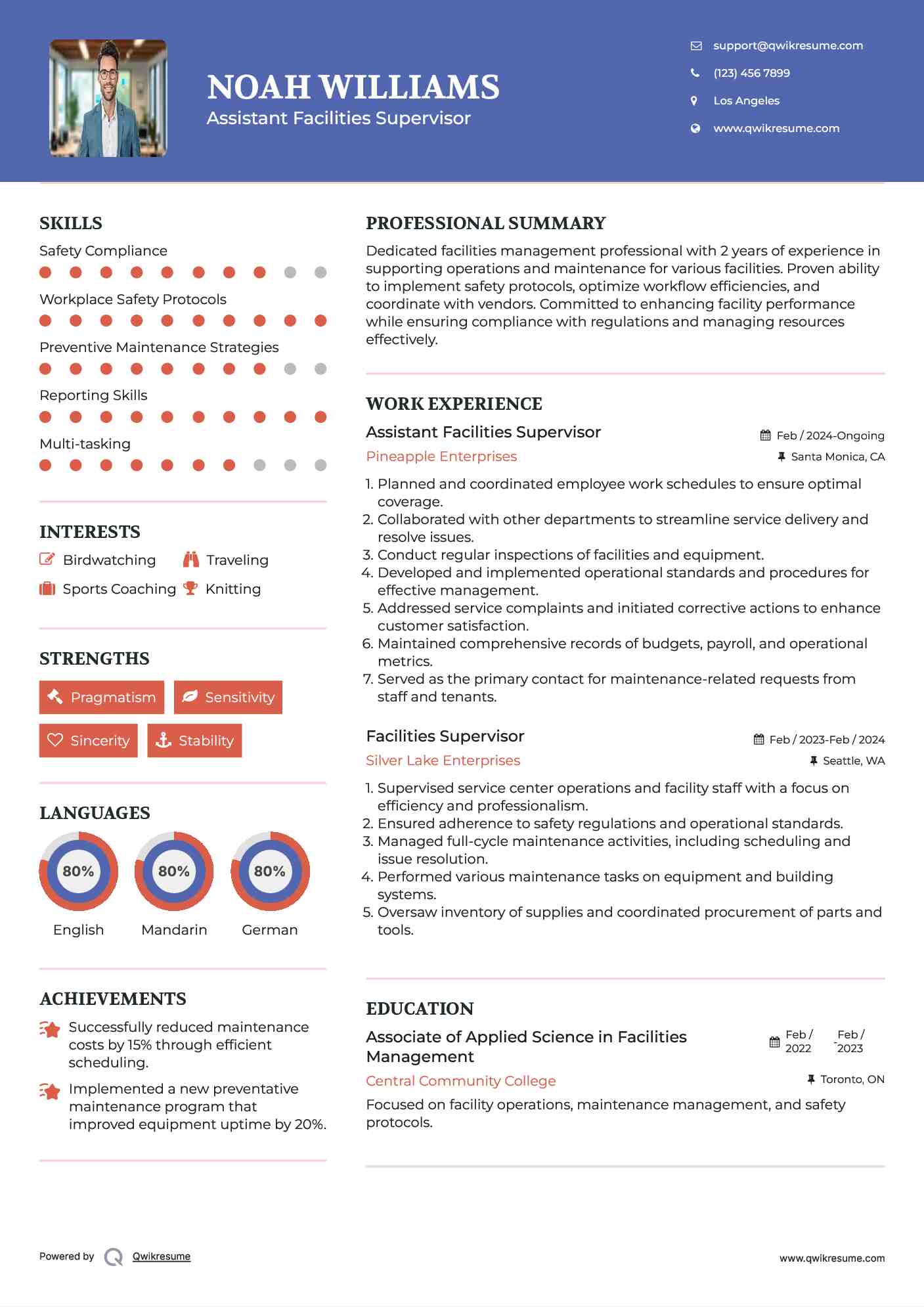 Assistant Facilities Supervisor Resume Format