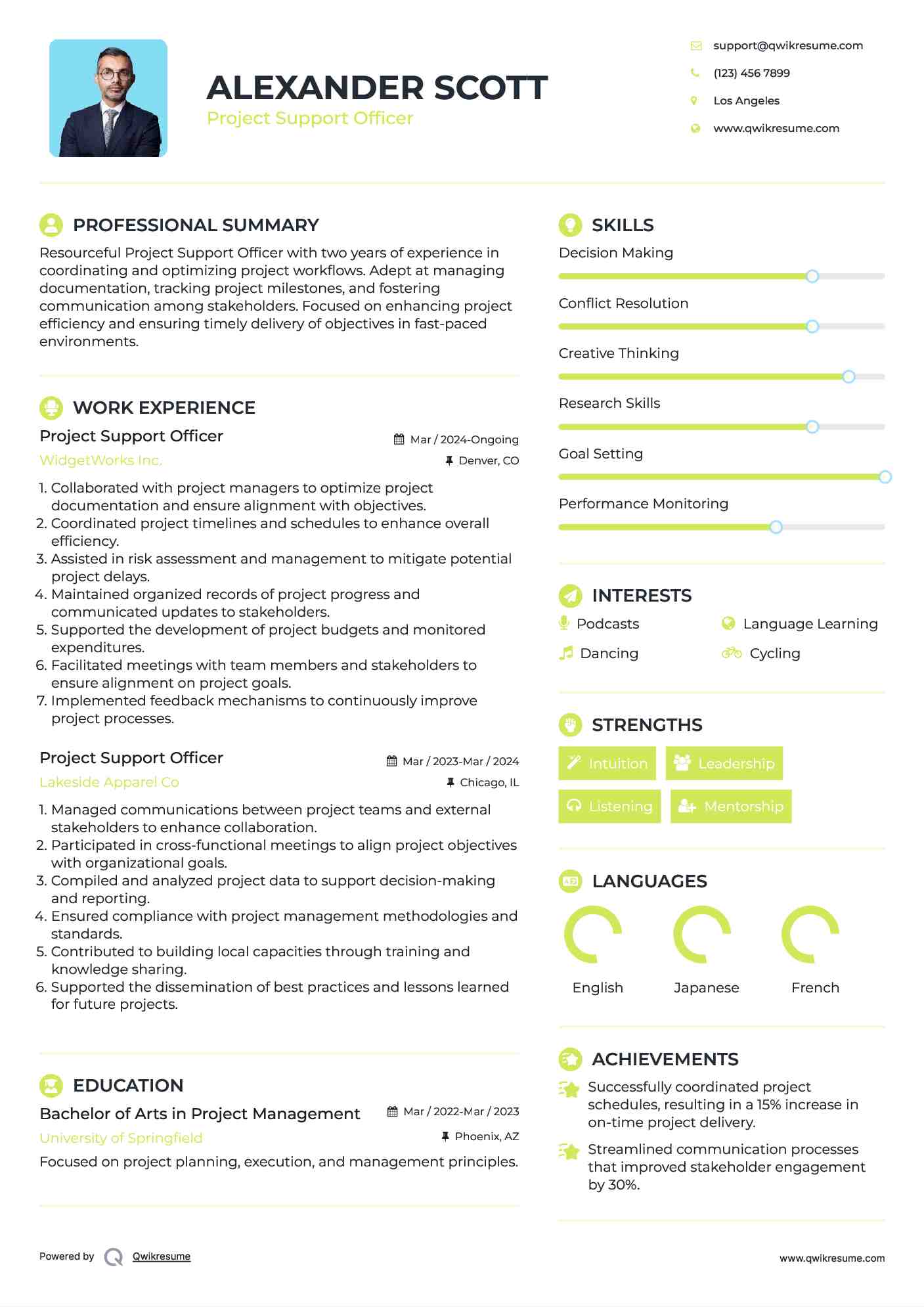 Project Support Officer Resume Format
