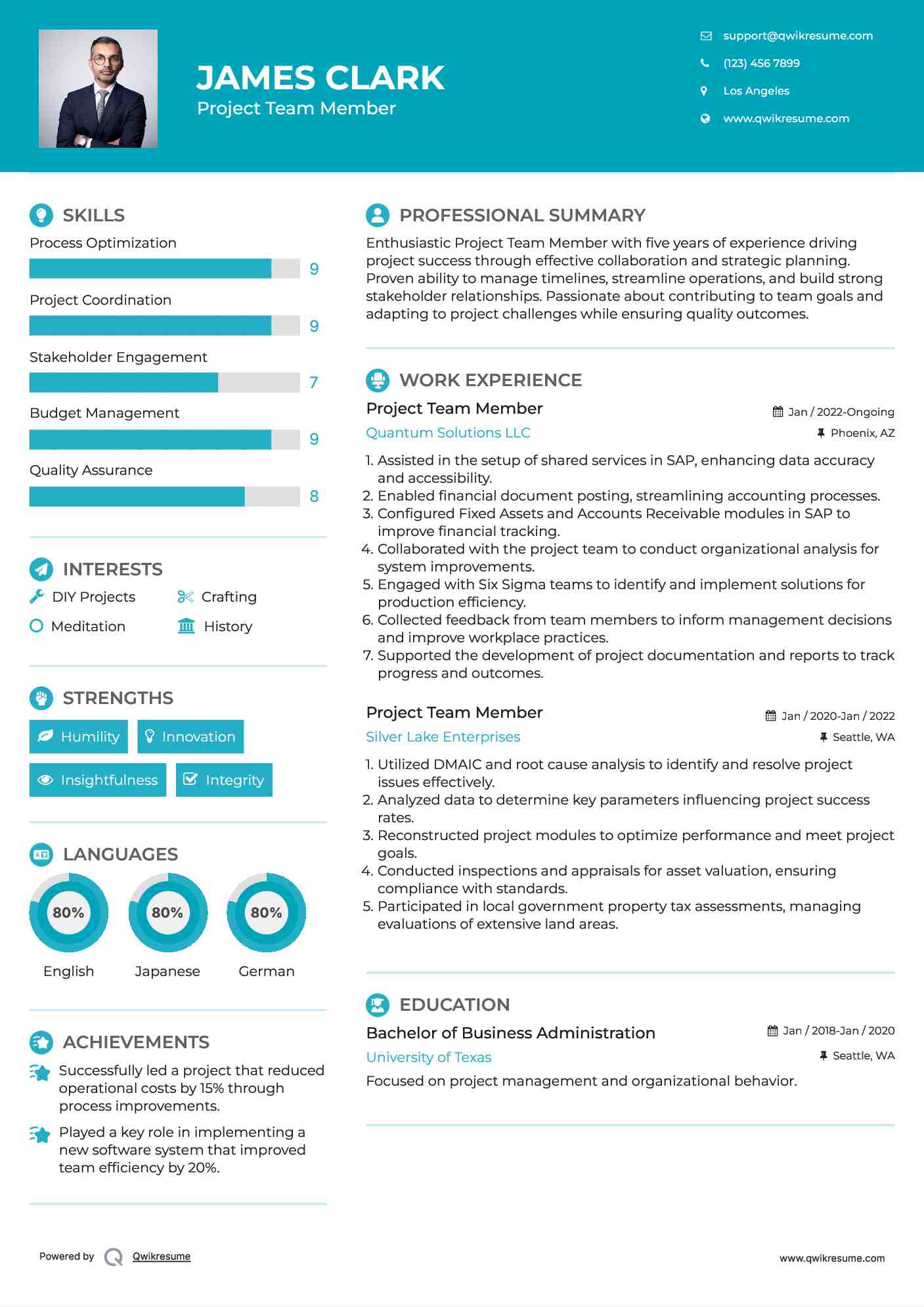 Project Team Member Resume Template