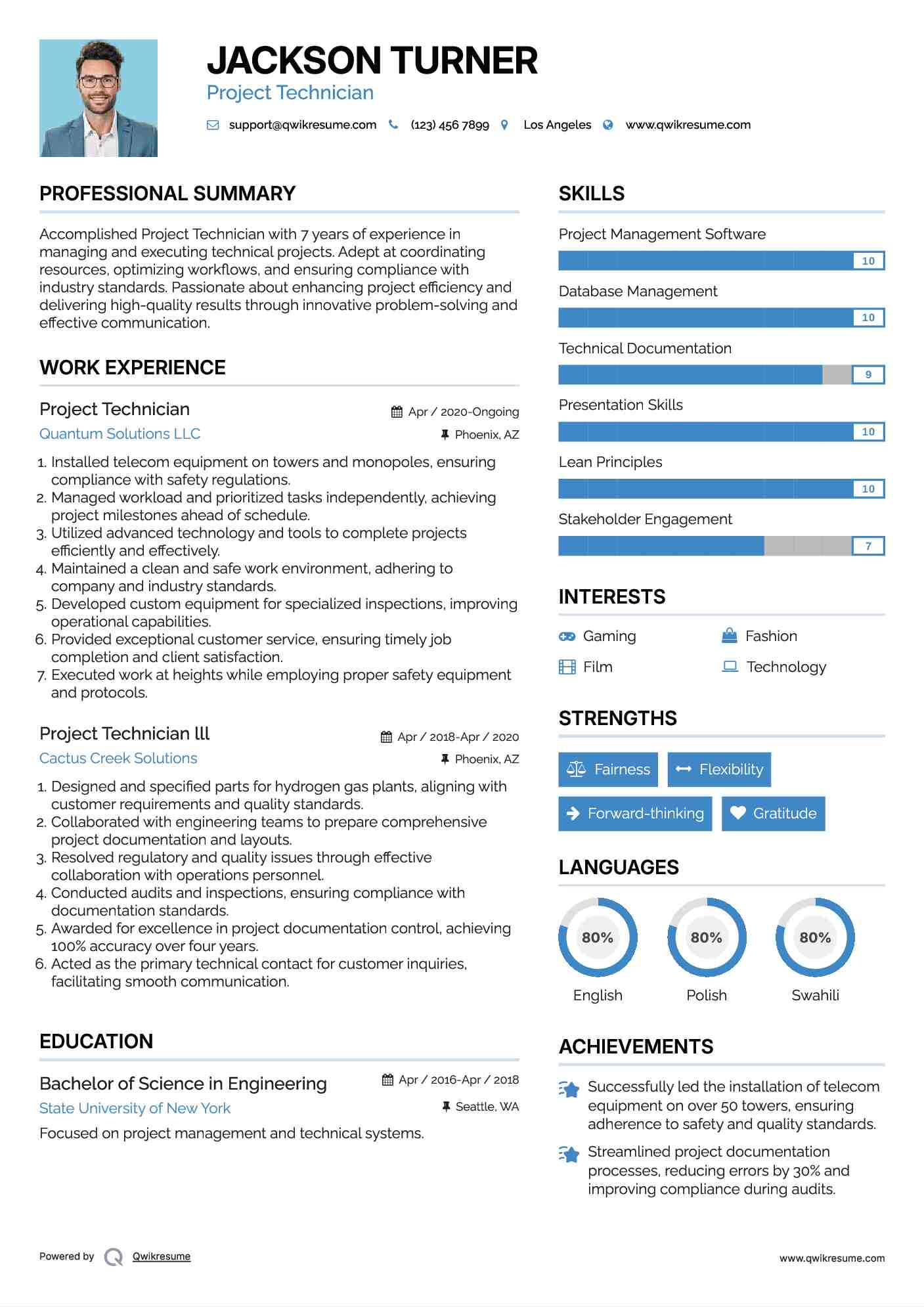 Project Technician Resume Example