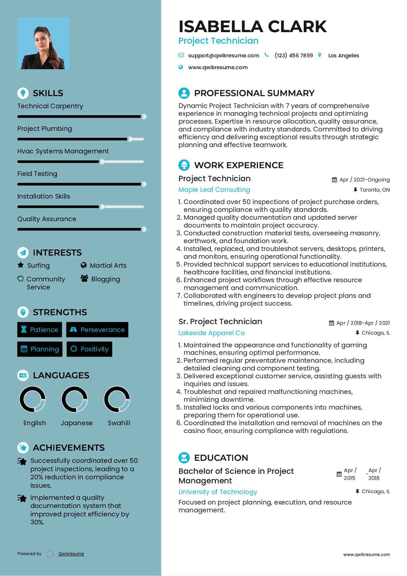 Project Technician Resume Model