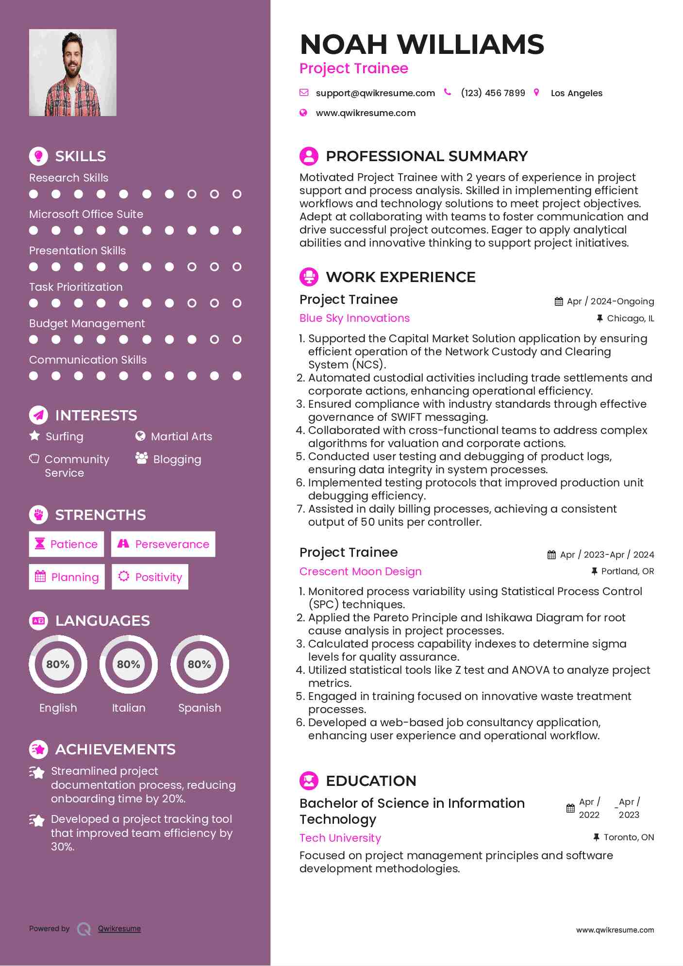 Project Trainee Resume Template