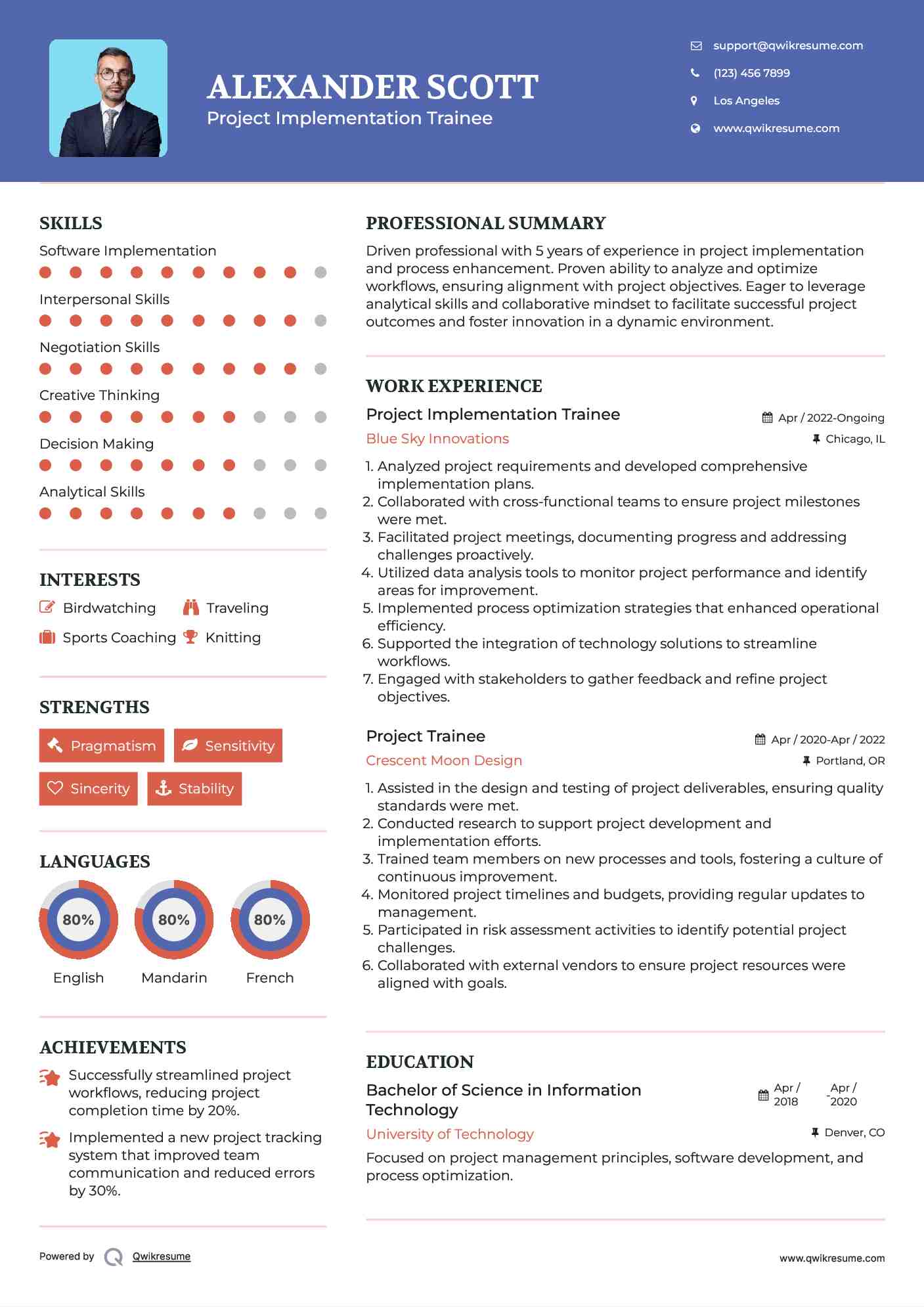 Project Implementation Trainee Resume Model